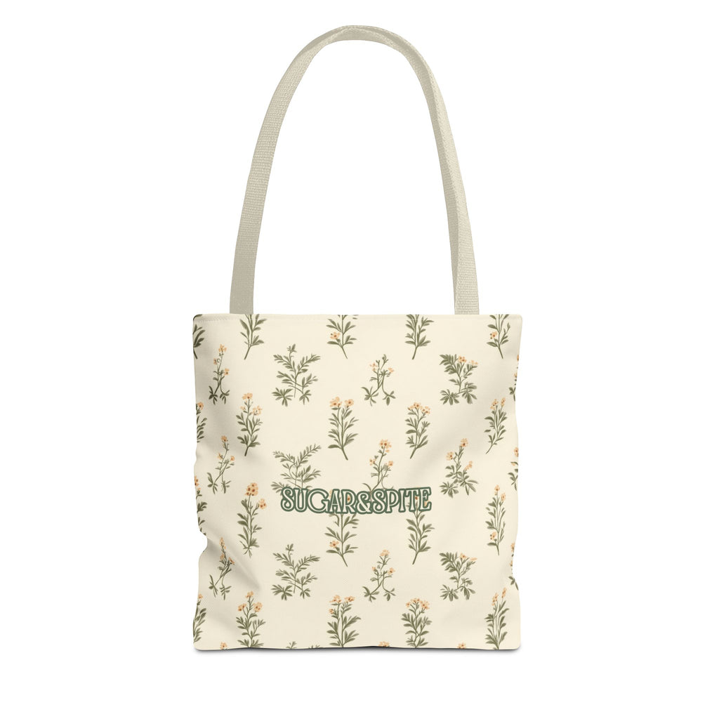 Sugar & Spite Floral Tote Bag – Cream Botanical All-Over Print