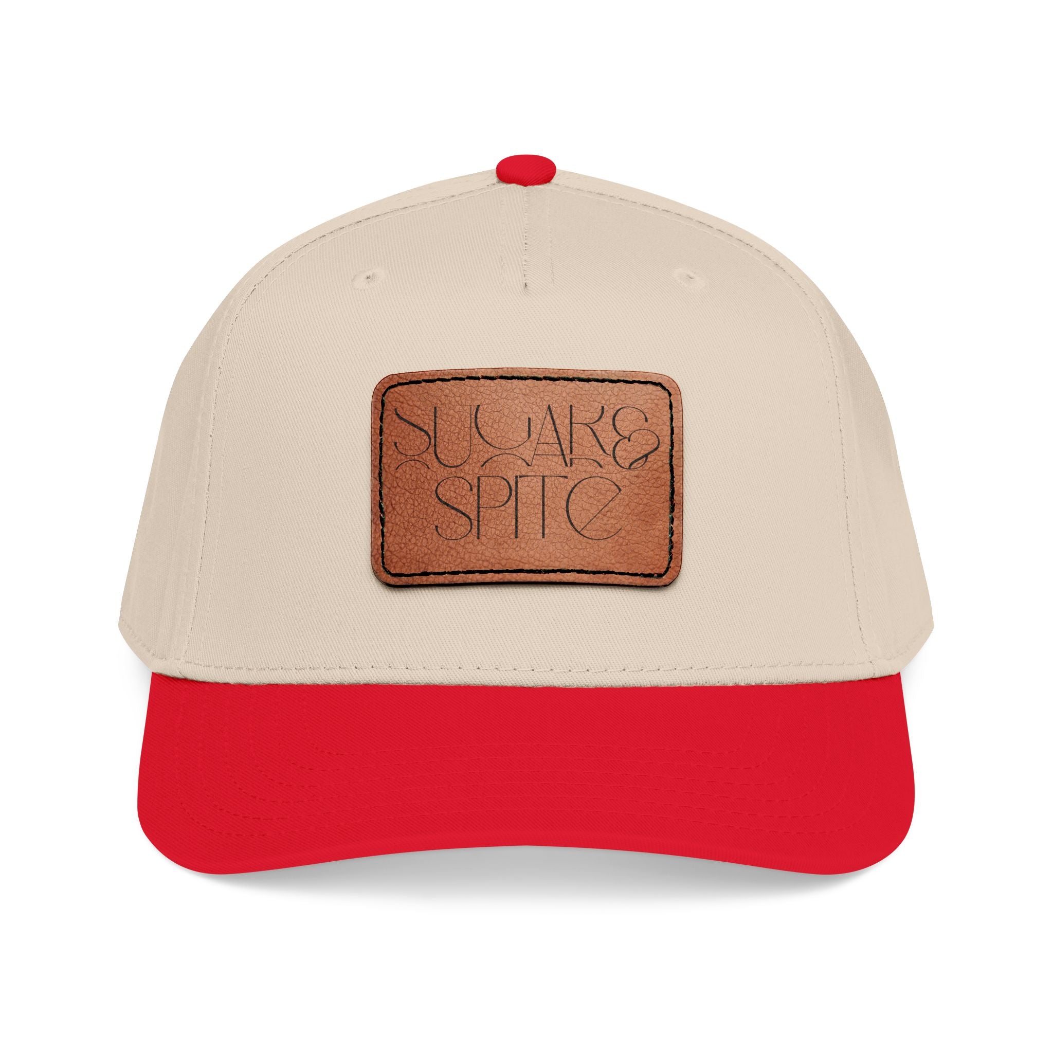 Leather Patch Baseball Cap — 'SUGAR & SPICE' Mid-Profile Hat