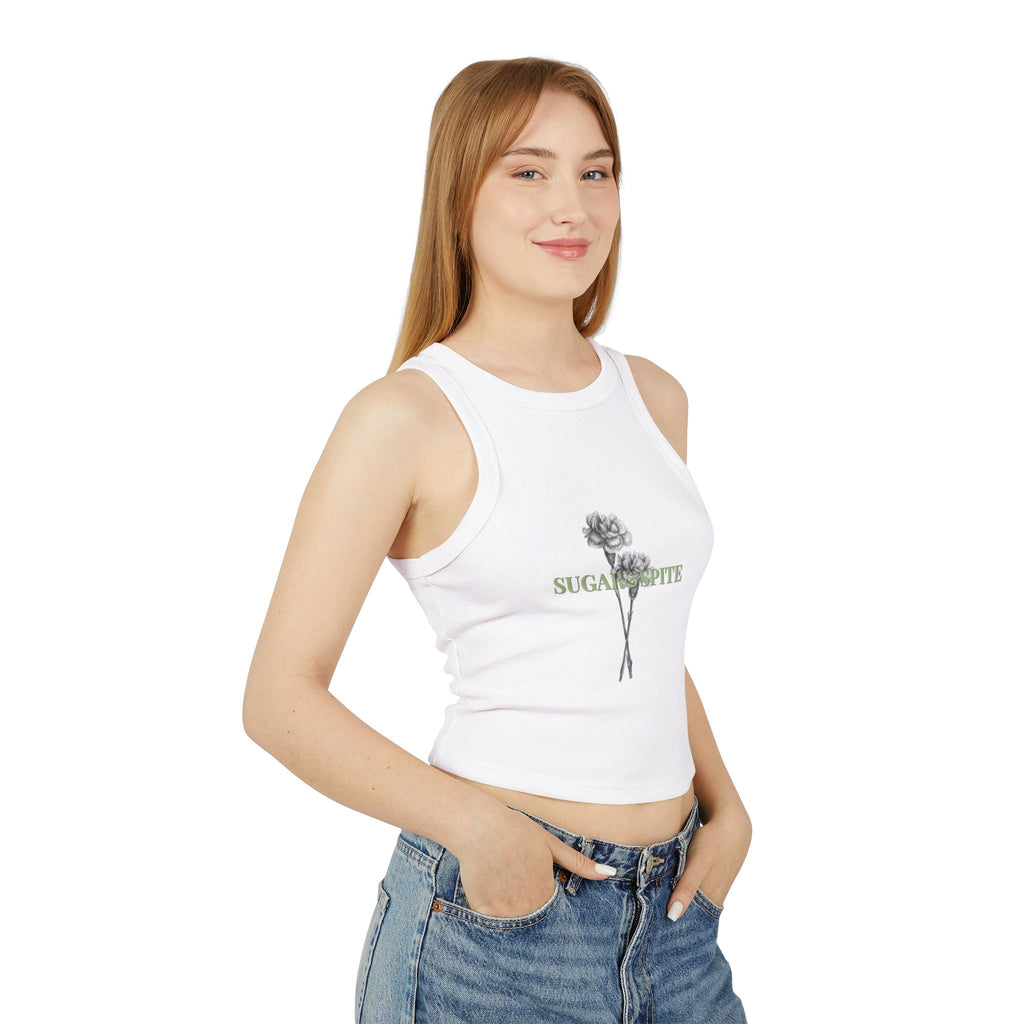 Ribbed Racer Tank Top — 'SUGAR & SPICE' Floral Graphic
