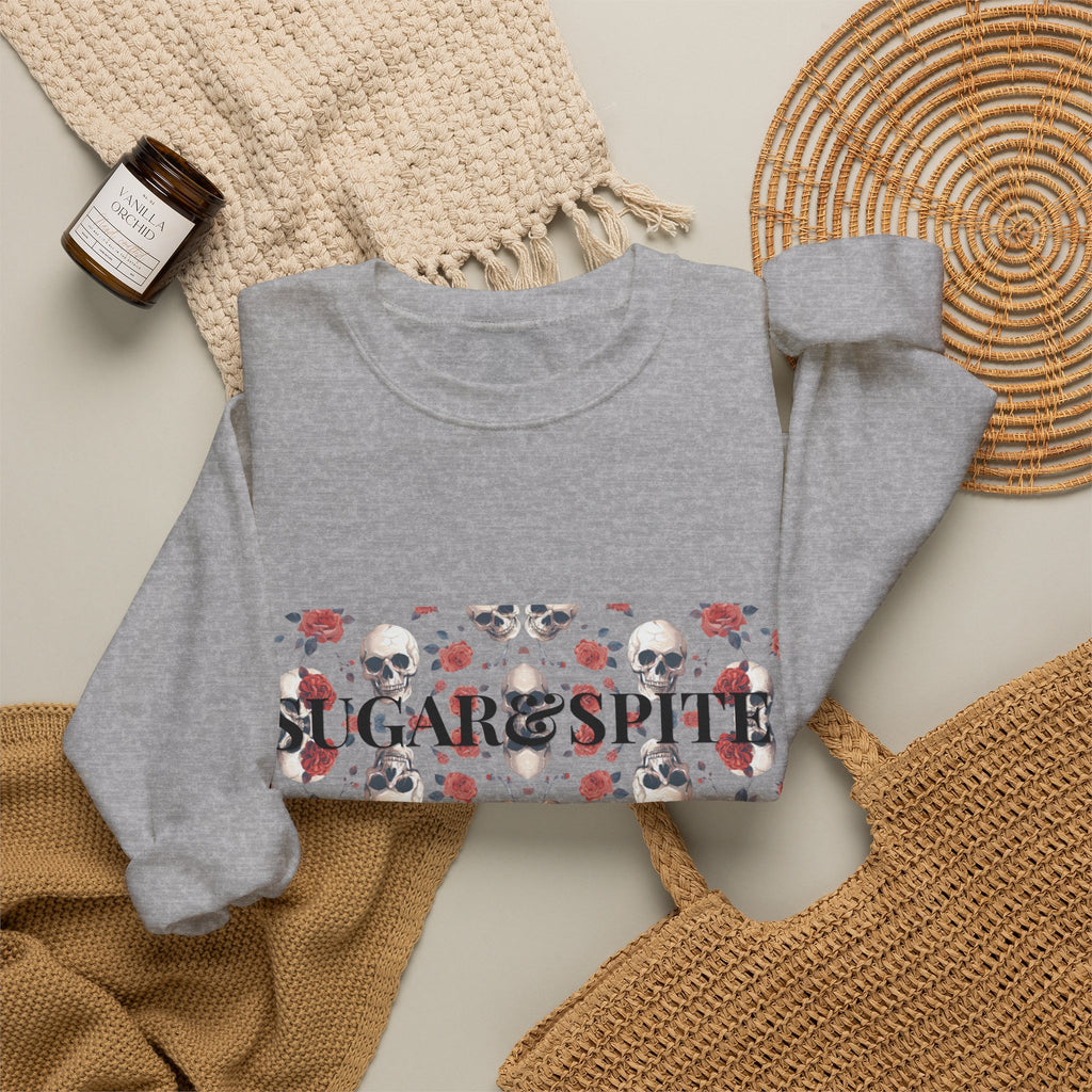 SkareSpirit Crewneck Sweatshirt — Floral Skull Gothic Graphic Sweatshirt