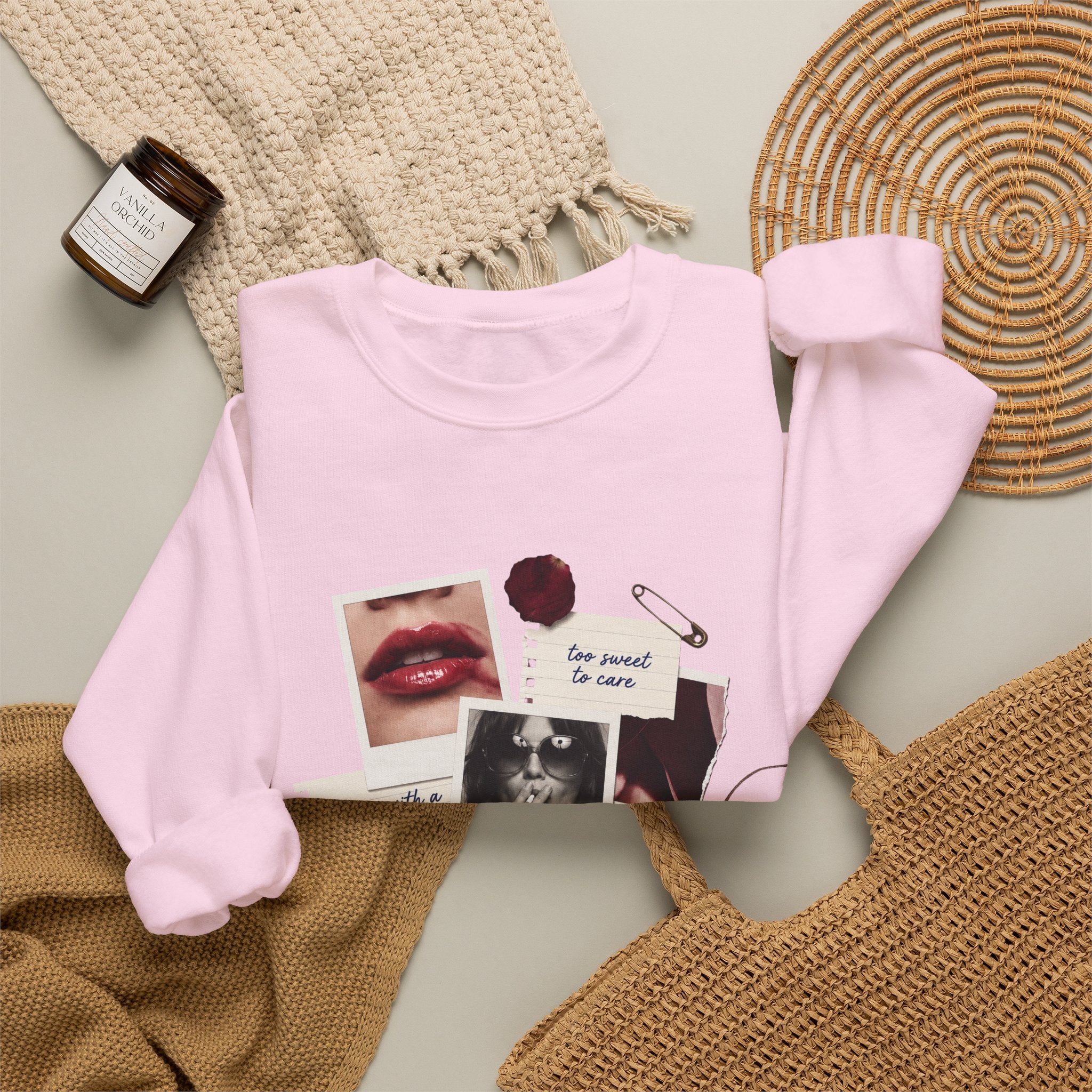 Collage Graphic Crewneck Sweatshirt — 'Sugar & Spice' Retro Photo Mood Crew