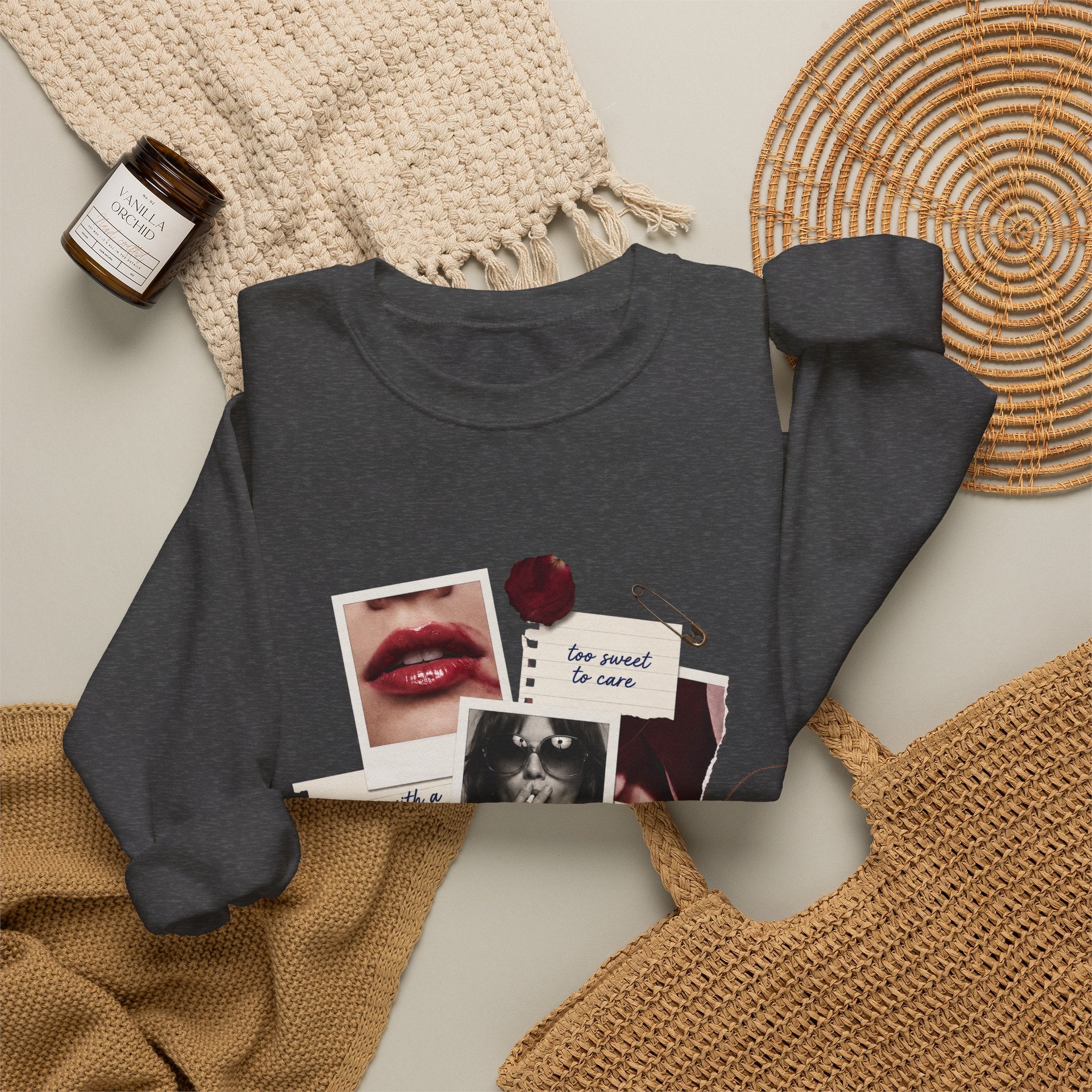 Collage Graphic Crewneck Sweatshirt — 'Sugar & Spice' Retro Photo Mood Crew