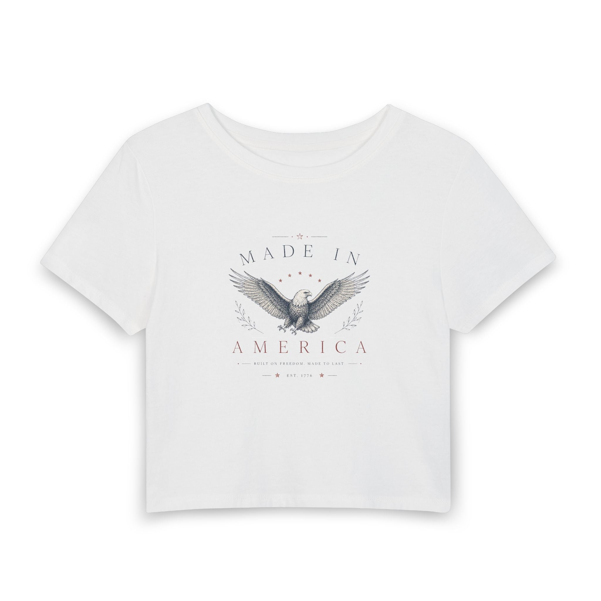 Made in America Eagle Women's Baby Tee — Patriotic Cropped Graphic Tee