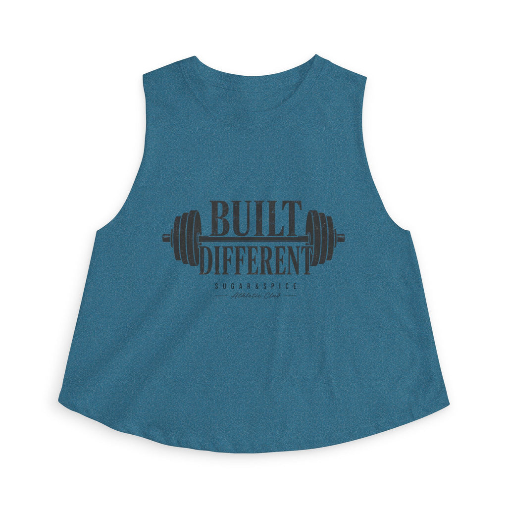 Built Different Crop Top — Women’s Fitness Tank with Barbell Graphic