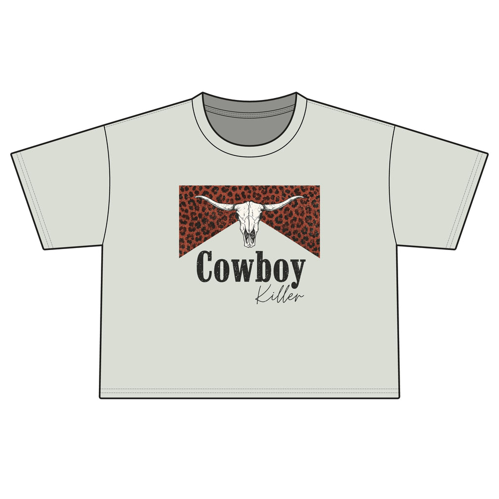 Cowboy Killer Leopard Skull Boxy Tee — Western Graphic Women’s Crop Shirt