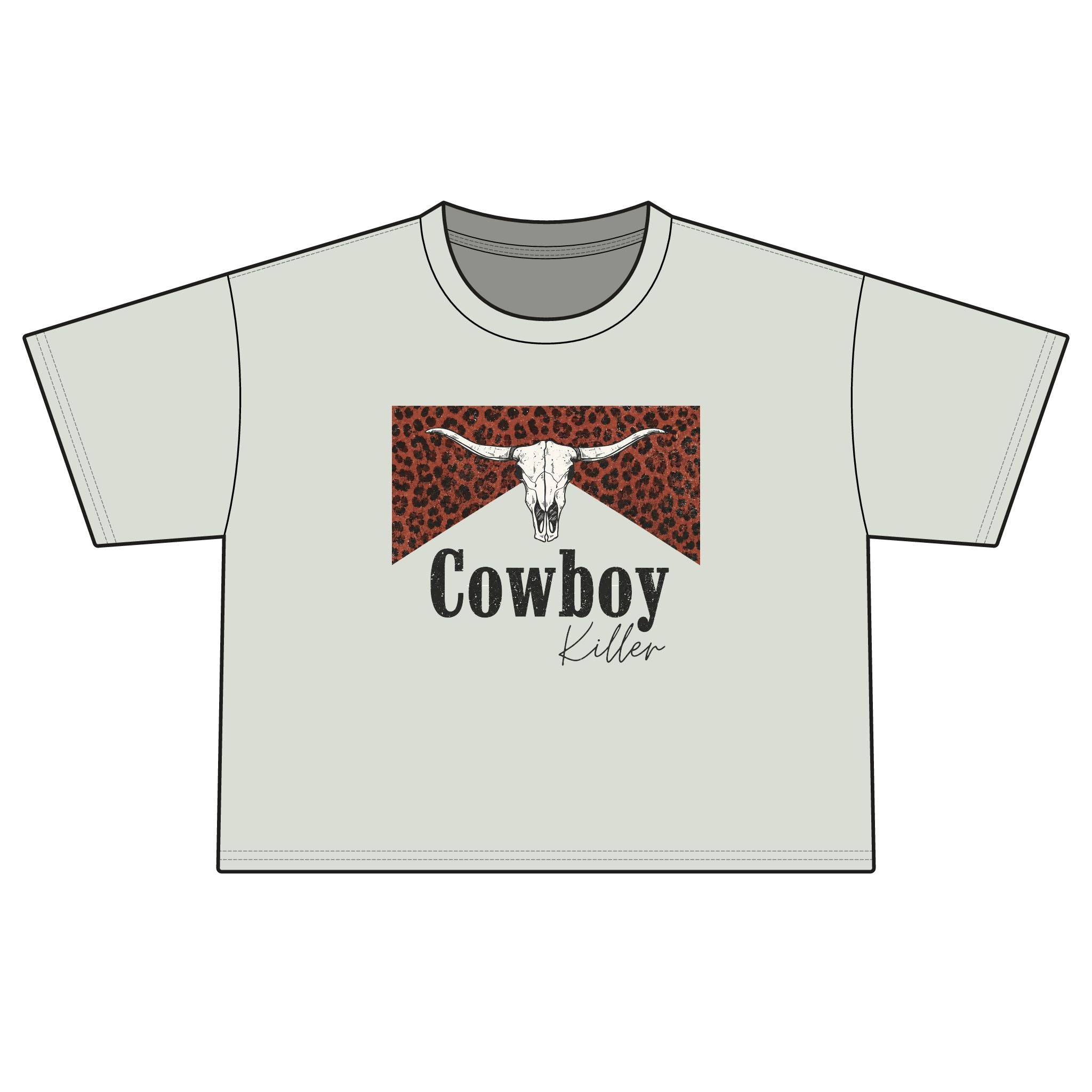 Cowboy Killer Leopard Skull Boxy Tee — Western Graphic Women’s Crop Shirt