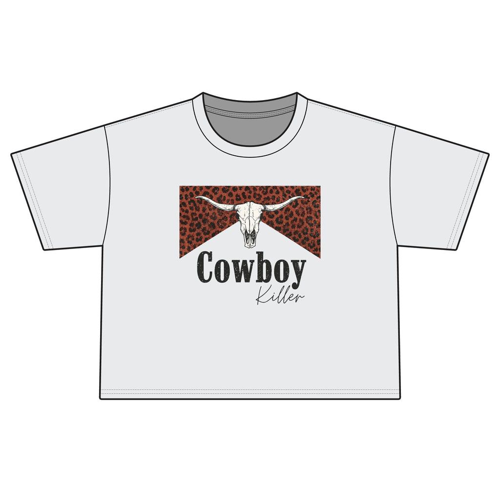 Cowboy Killer Leopard Skull Boxy Tee — Western Graphic Women’s Crop Shirt