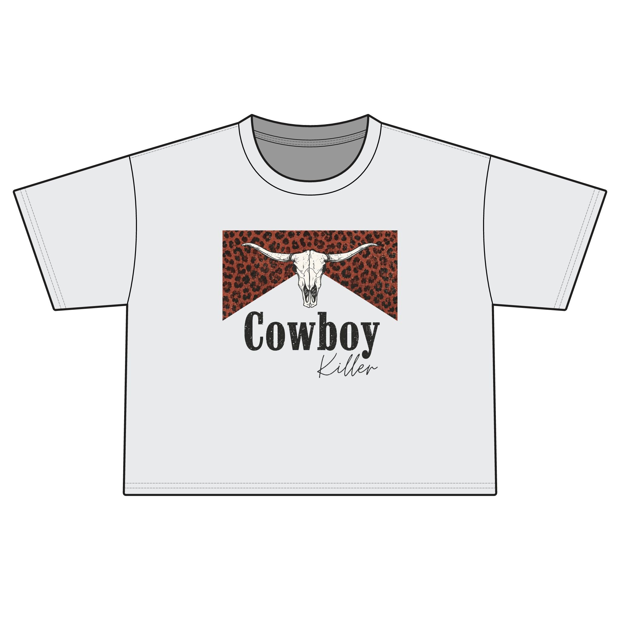 Cowboy Killer Leopard Skull Boxy Tee — Western Graphic Women’s Crop Shirt