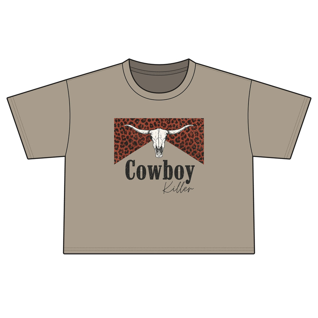 Cowboy Killer Leopard Skull Boxy Tee — Western Graphic Women’s Crop Shirt