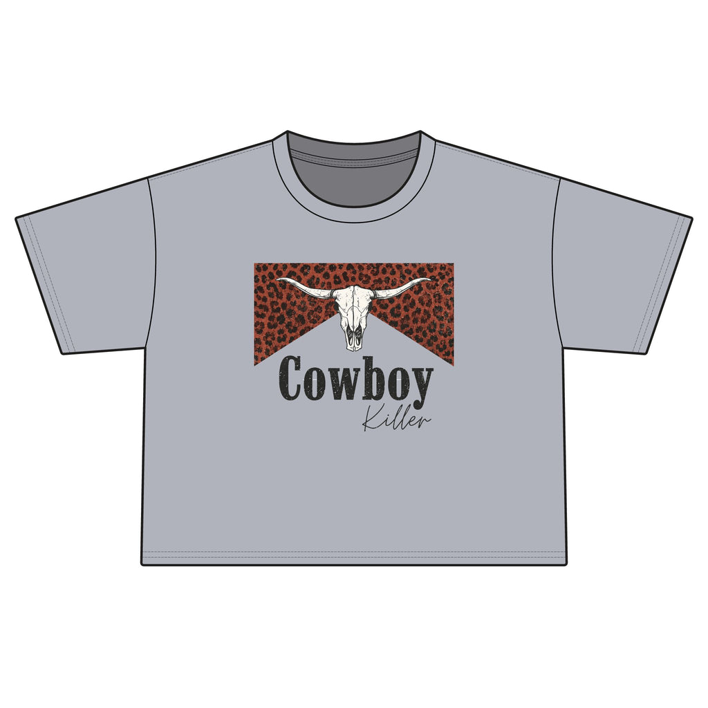 Cowboy Killer Leopard Skull Boxy Tee — Western Graphic Women’s Crop Shirt
