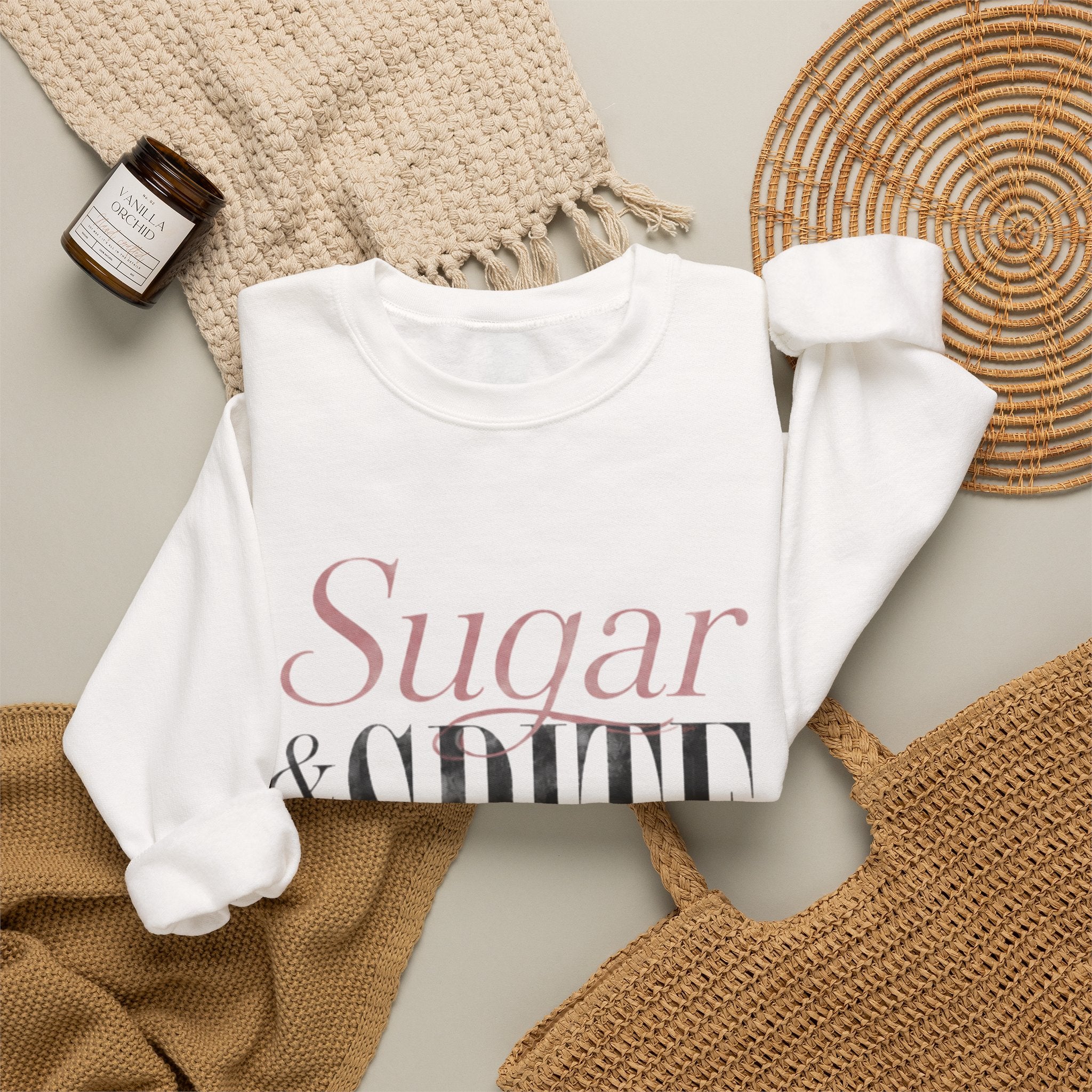 Sugar & Spite Crewneck Sweatshirt - Feminine Pink Typography Pullover