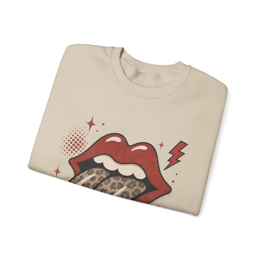 Leopard Tongue Graphic Sweatshirt — Retro Rock ’n’ Roll Lip Design