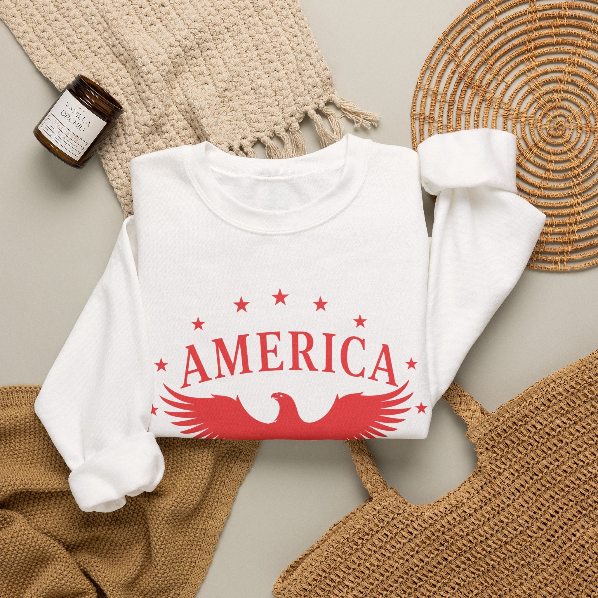America Eagle Crewneck Sweatshirt – Patriotic Red Graphic