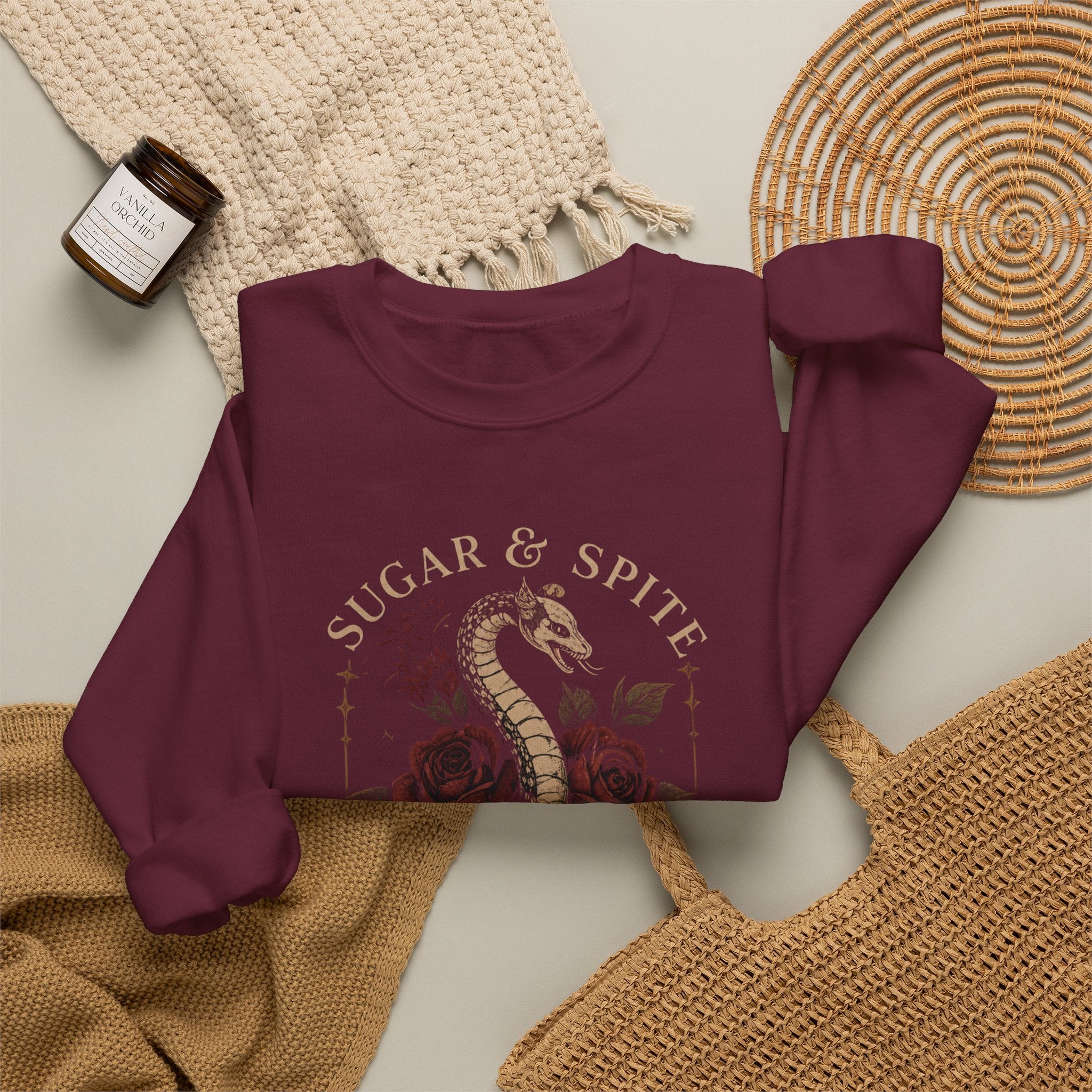 Sugar & Spite Snake Crewneck Sweatshirt – Gothic Rose Graphic Crewneck