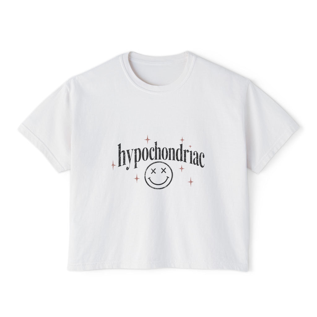 hypochondriac smiley tee | Boxy Tee, White, Mental Health Humor