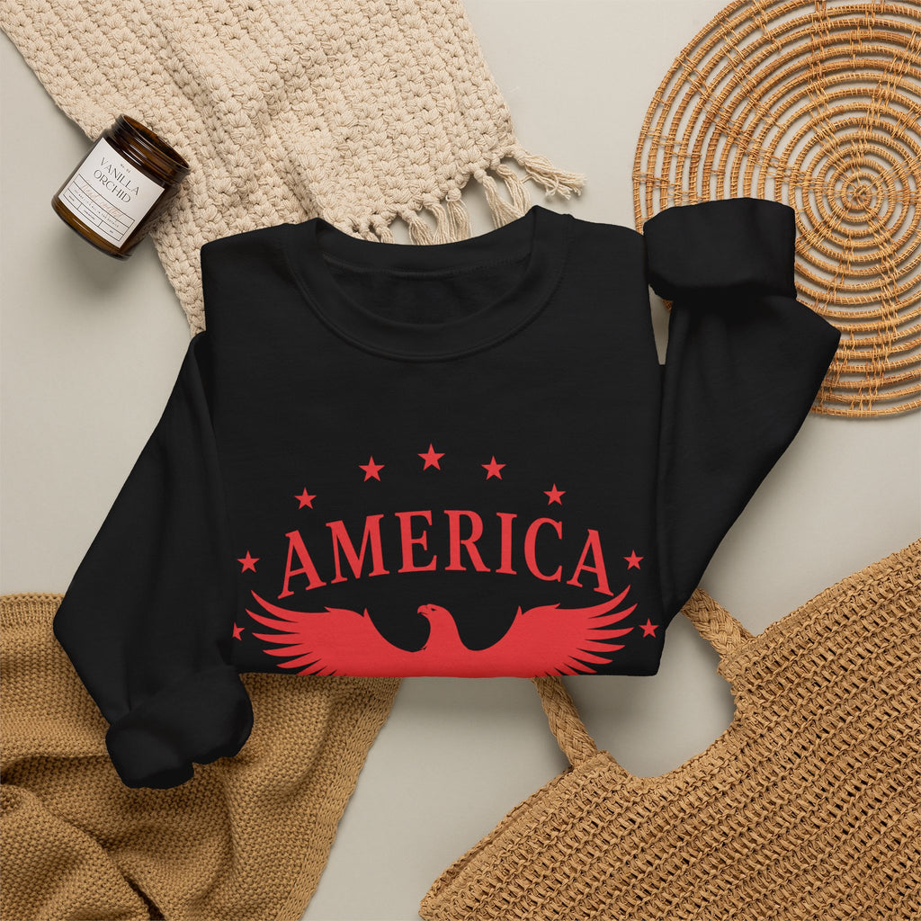 America Eagle Crewneck Sweatshirt – Patriotic Red Graphic