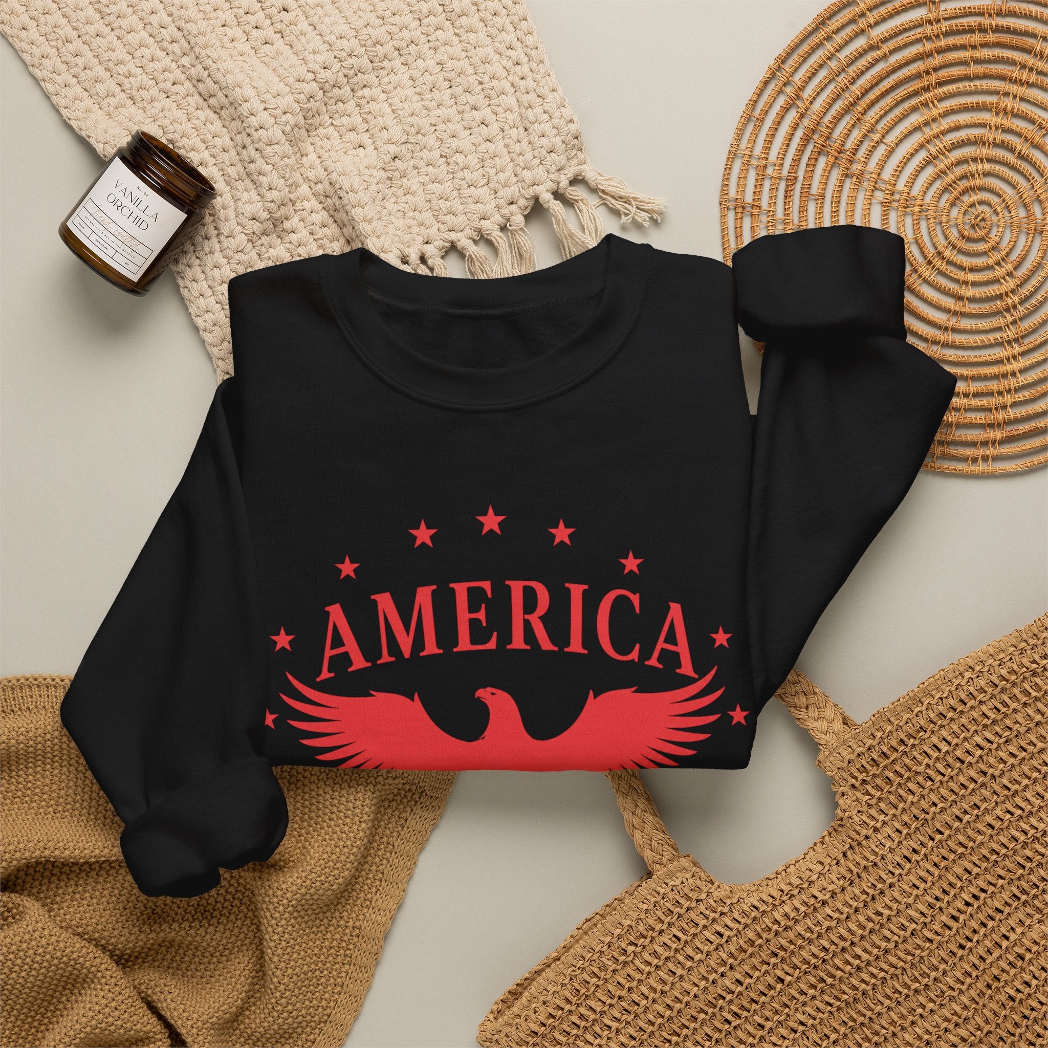 America Eagle Crewneck Sweatshirt – Patriotic Red Graphic