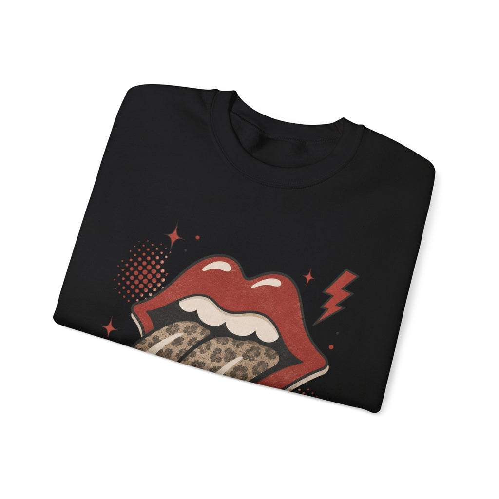 Leopard Tongue Graphic Sweatshirt — Retro Rock ’n’ Roll Lip Design
