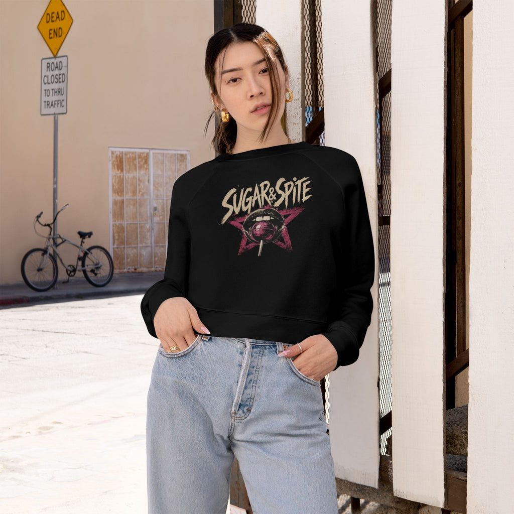 Women's Cropped Sugar&Spite Lips and Star Fleece Pullover