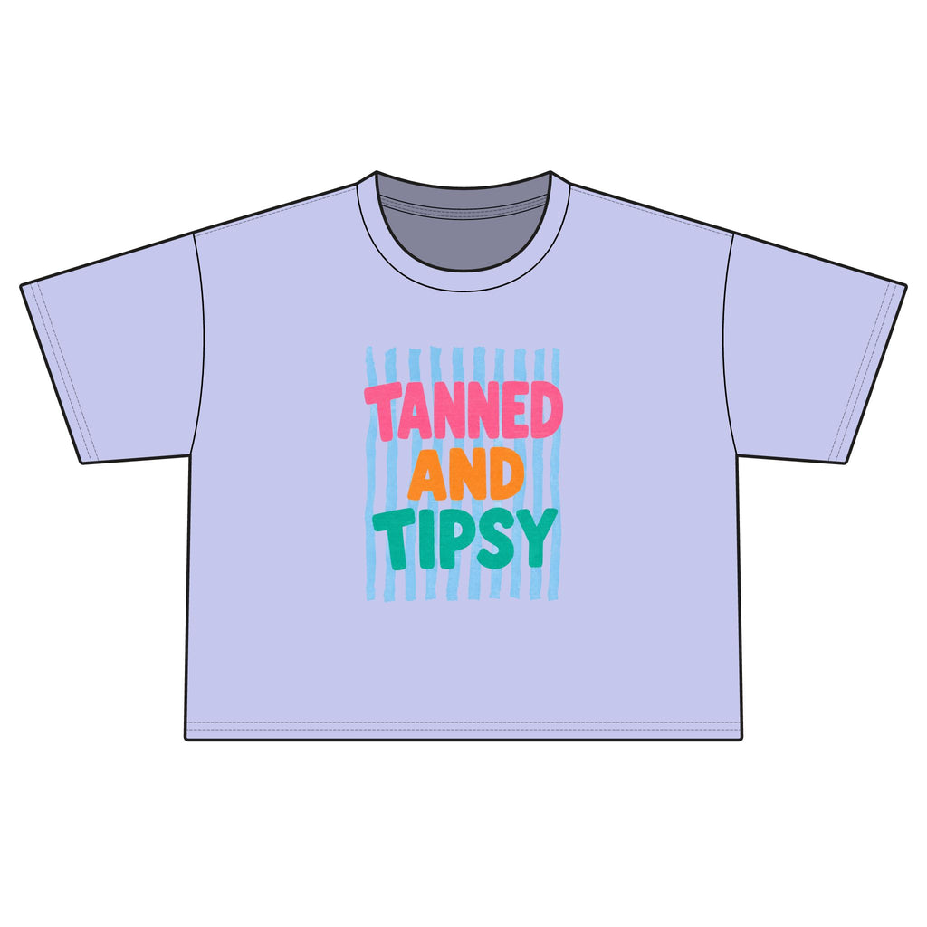 T-Shirt — "Tanned and Tipsy" Colorful Summer Graphic Boxy Tee