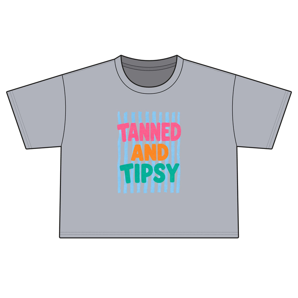 T-Shirt — "Tanned and Tipsy" Colorful Summer Graphic Boxy Tee