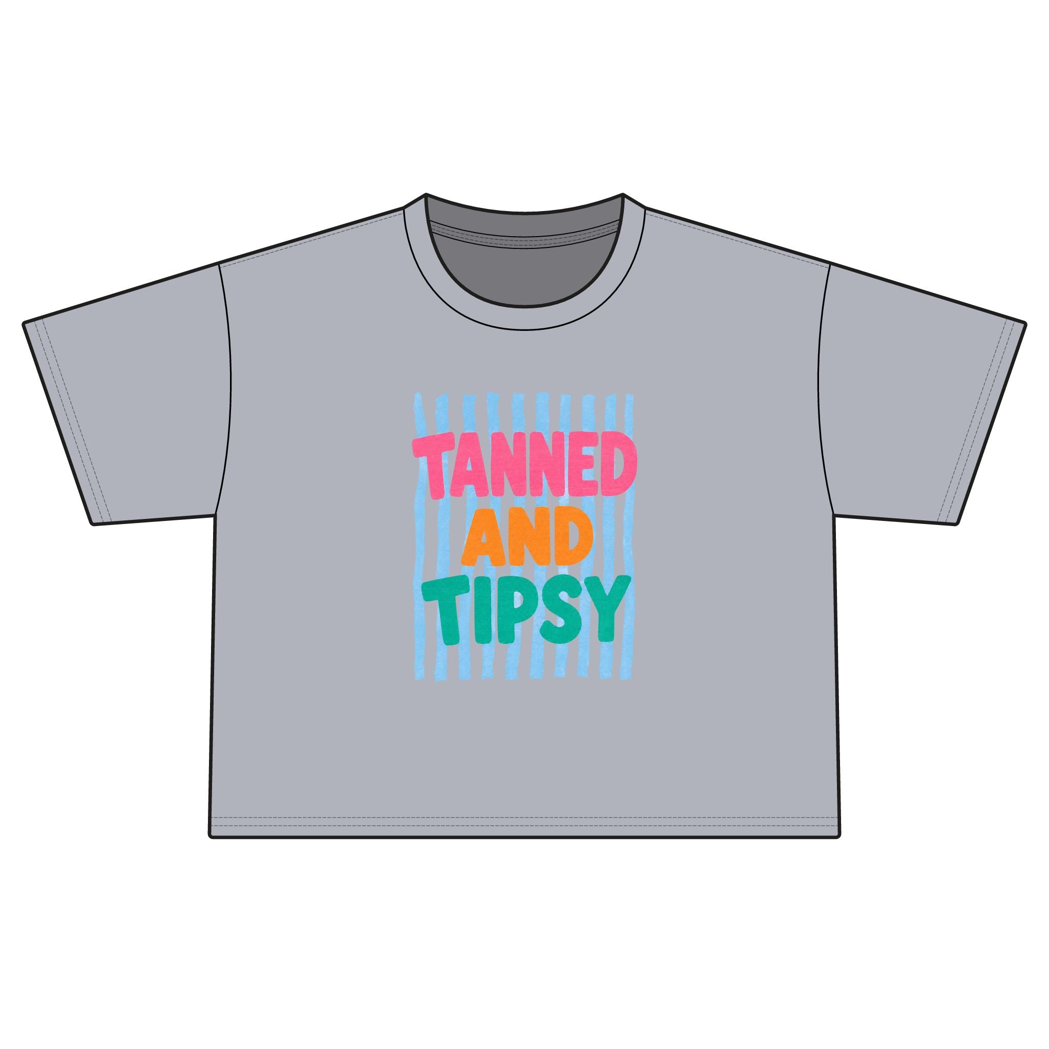 T-Shirt — "Tanned and Tipsy" Colorful Summer Graphic Boxy Tee