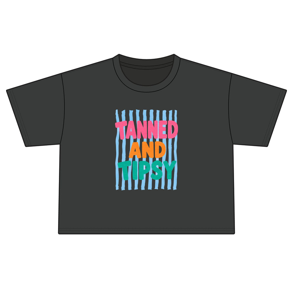 T-Shirt — "Tanned and Tipsy" Colorful Summer Graphic Boxy Tee