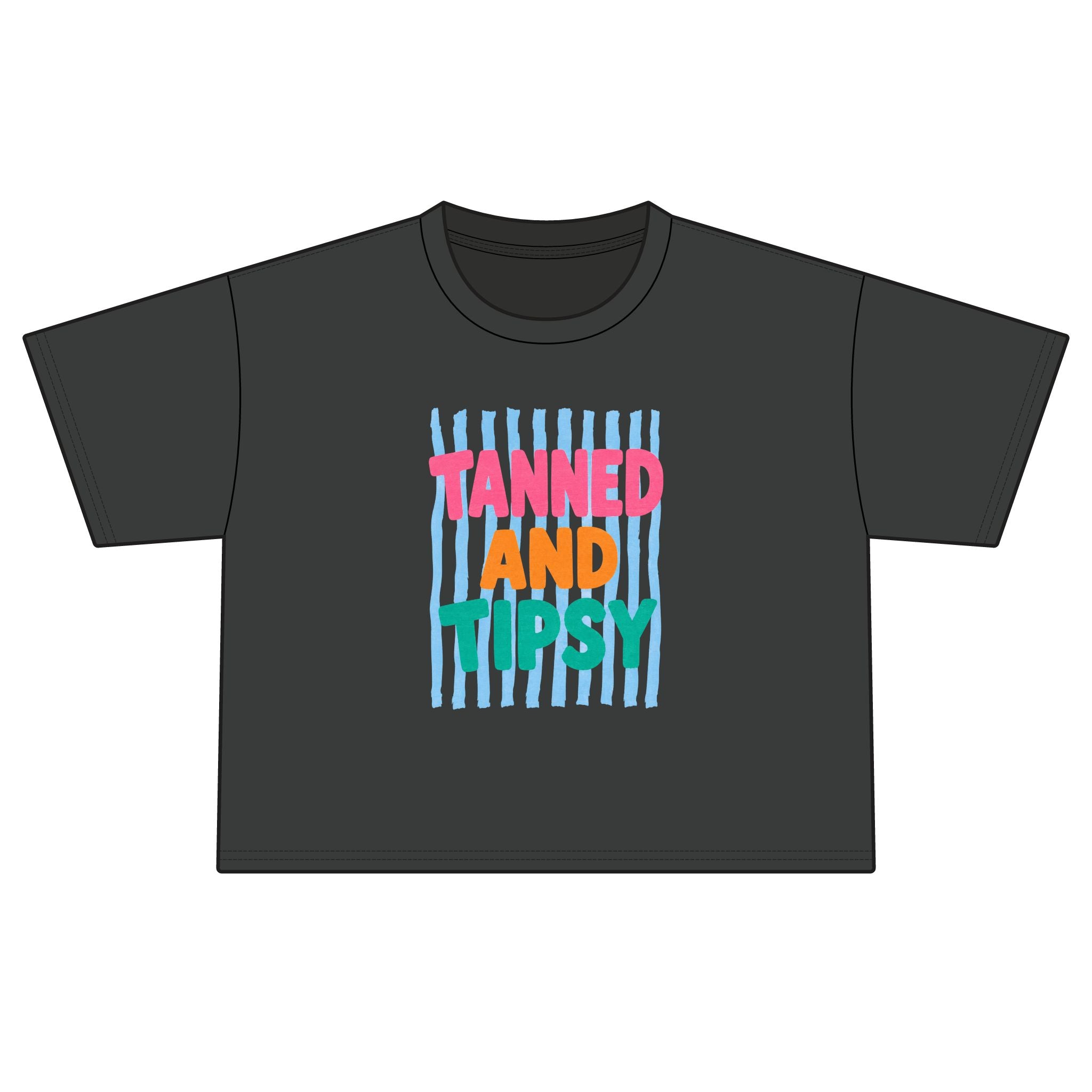 T-Shirt — "Tanned and Tipsy" Colorful Summer Graphic Boxy Tee