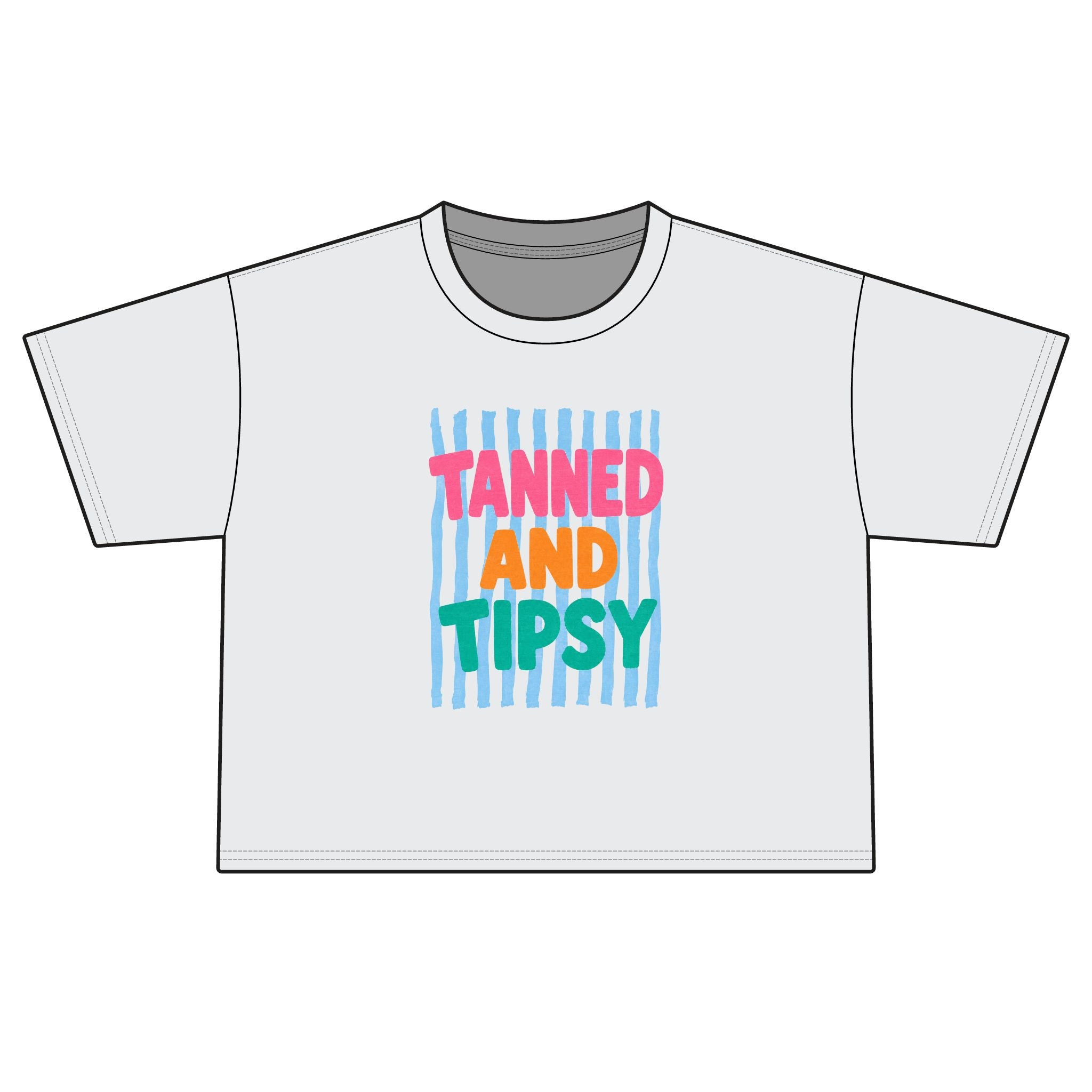 T-Shirt — "Tanned and Tipsy" Colorful Summer Graphic Boxy Tee