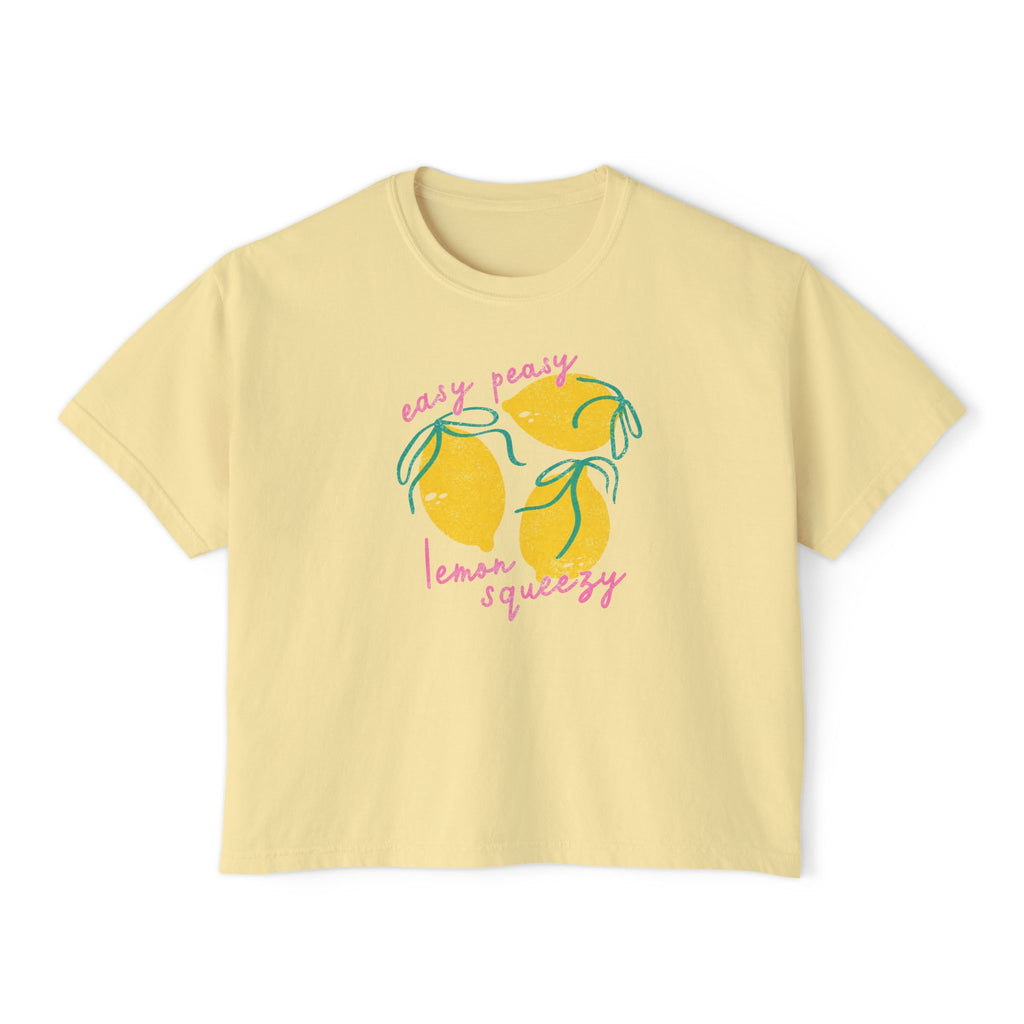 Women’s Boxy Tee — "Easy Peasy Lemon Squeezy" Lemon Graphic Crop Top