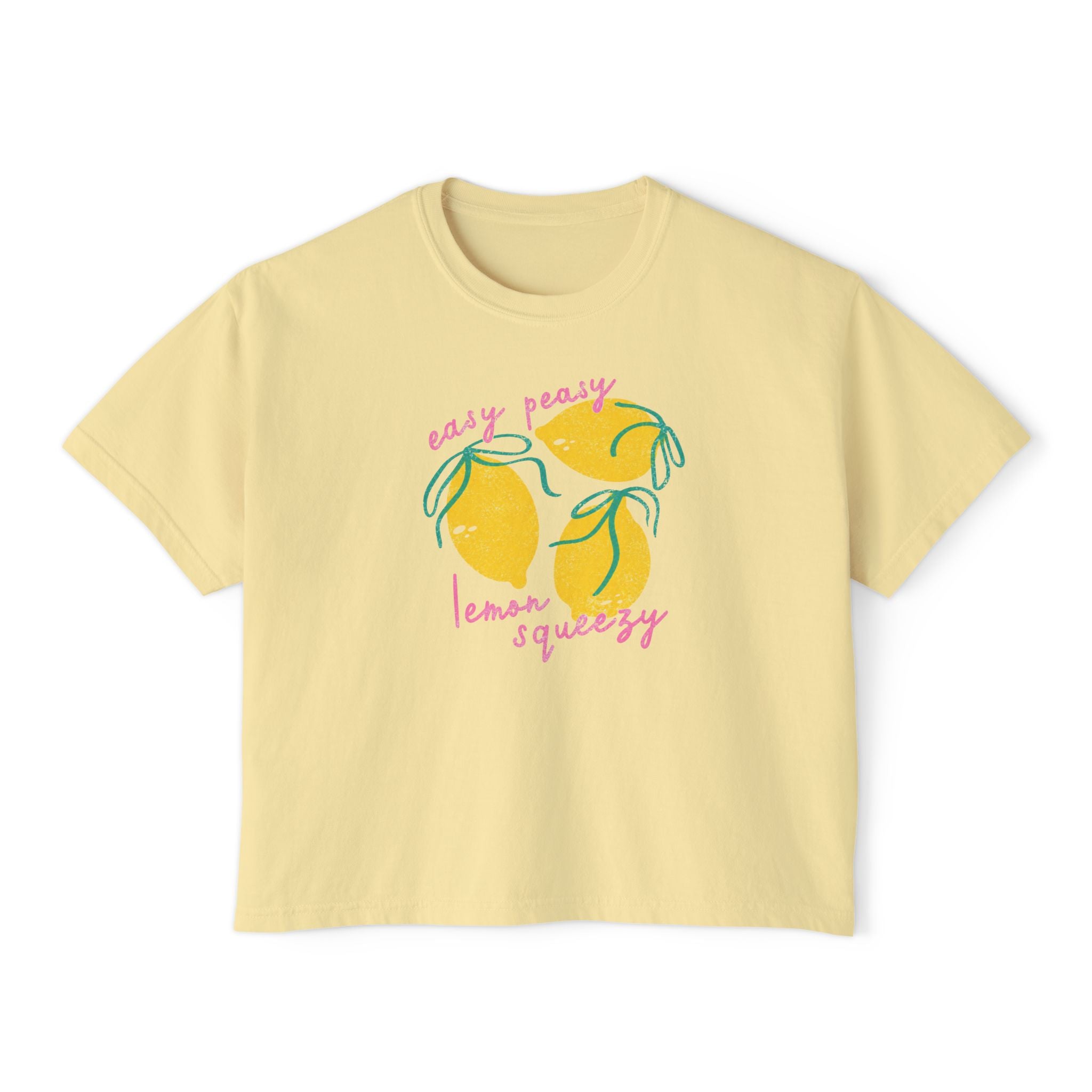 Women’s Boxy Tee — "Easy Peasy Lemon Squeezy" Lemon Graphic Crop Top