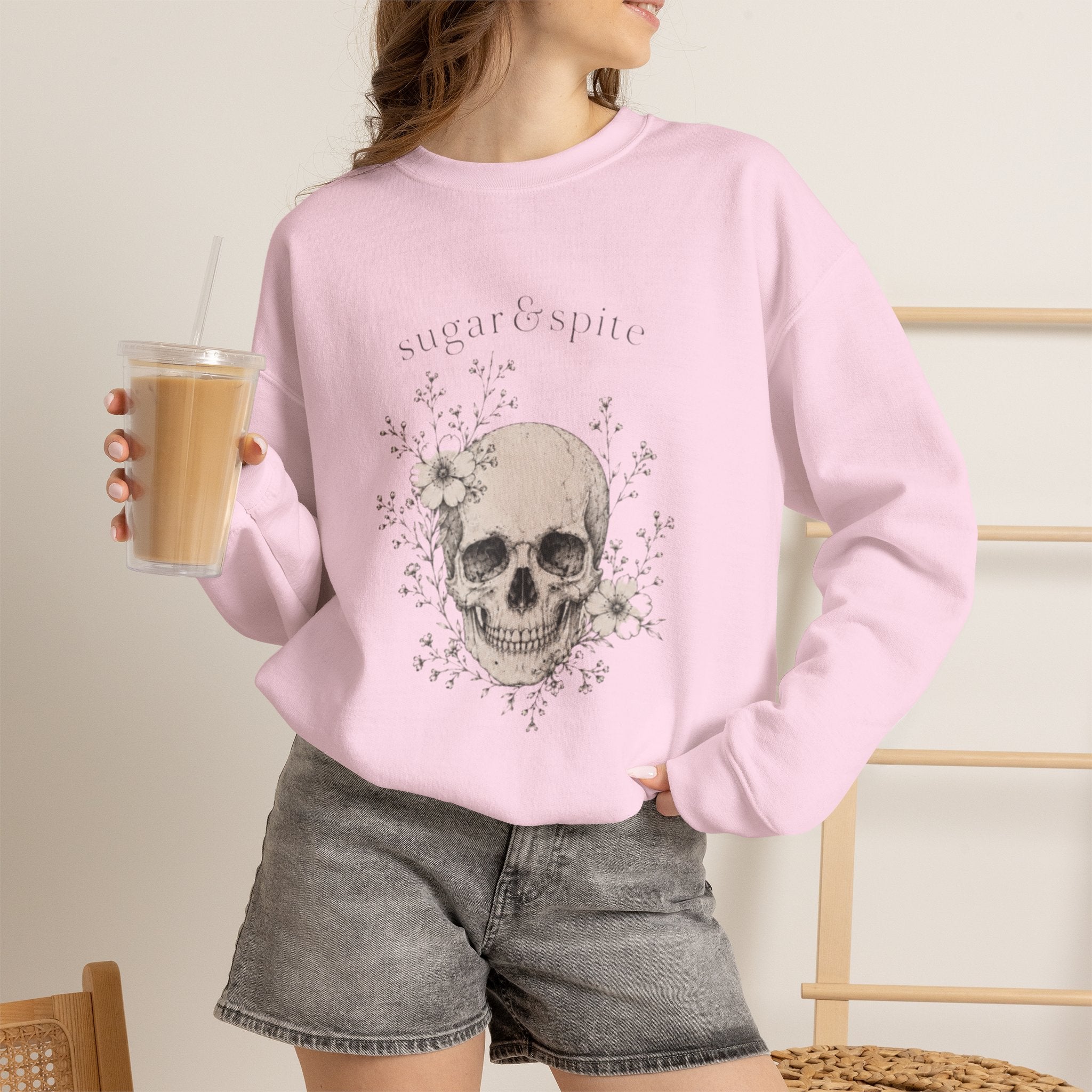 Skull Floral Crewneck Sweatshirt — 'Sugar & Spite' Vintage Gothic Pullover