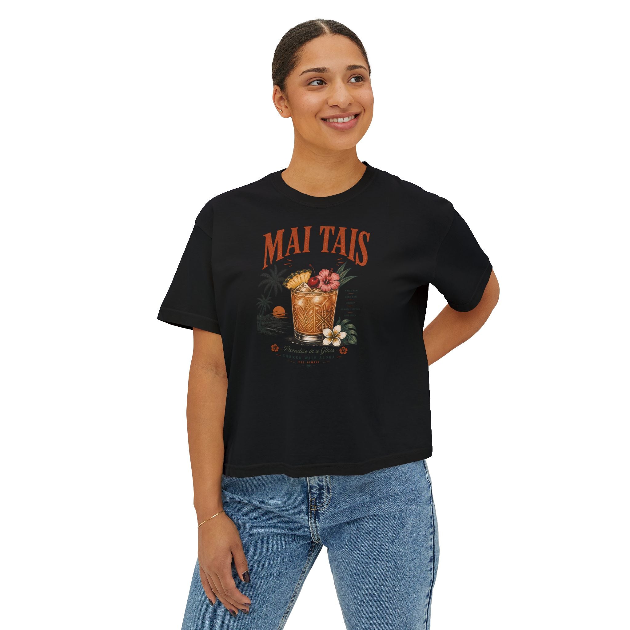 Mai Tais Cocktail Boxy Tee — Vintage Tropical Summer Shirt