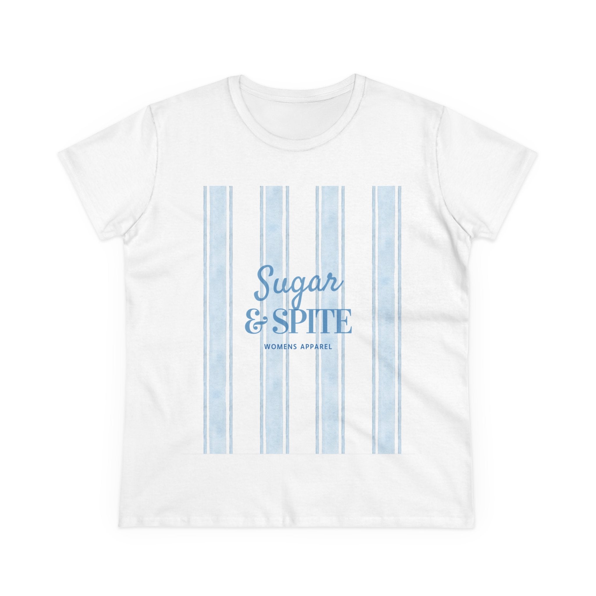 Sugar & Spite Women's Tee — Blue Stripe Graphic Cotton Shirt