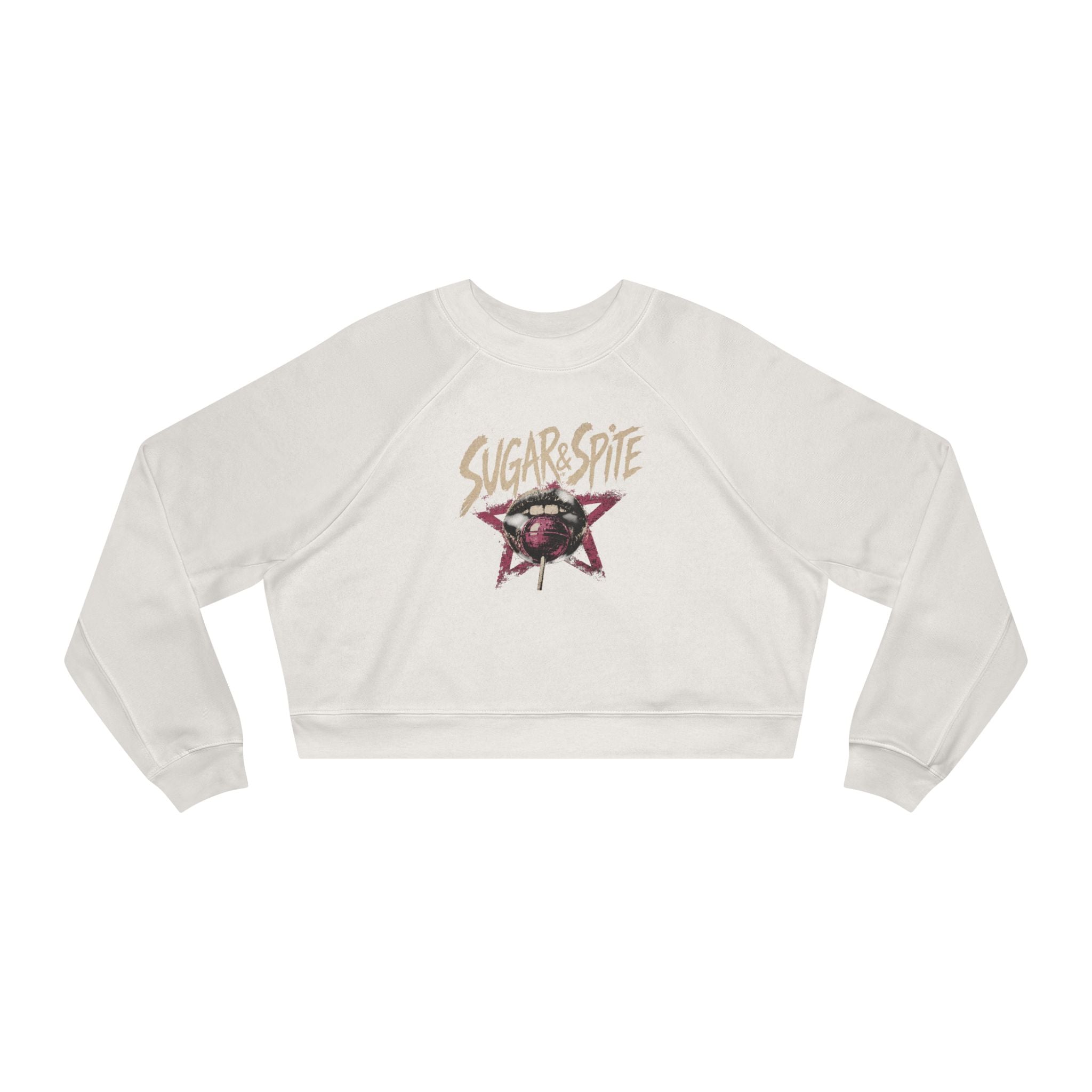 Women's Cropped Sugar&Spite Lips and Star Fleece Pullover
