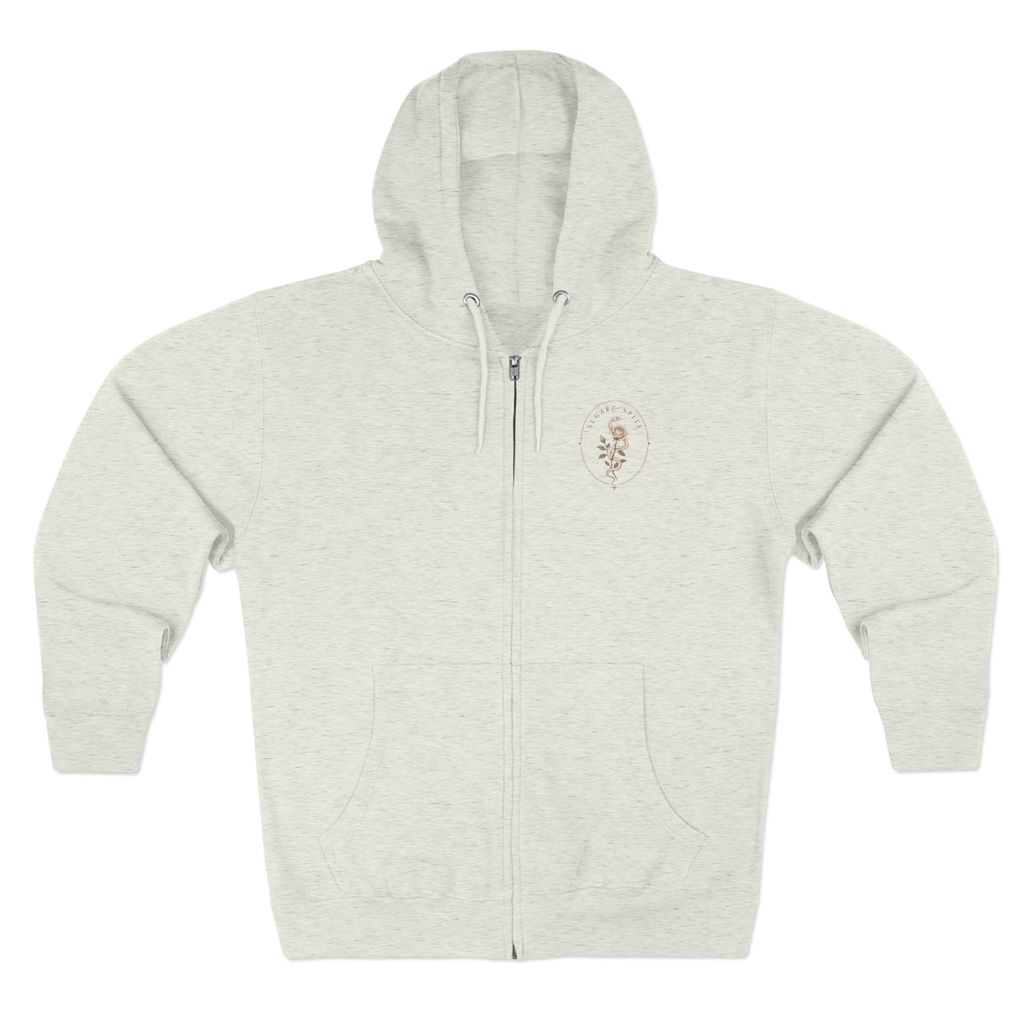 Minimal Floral Crest Zip Hoodie