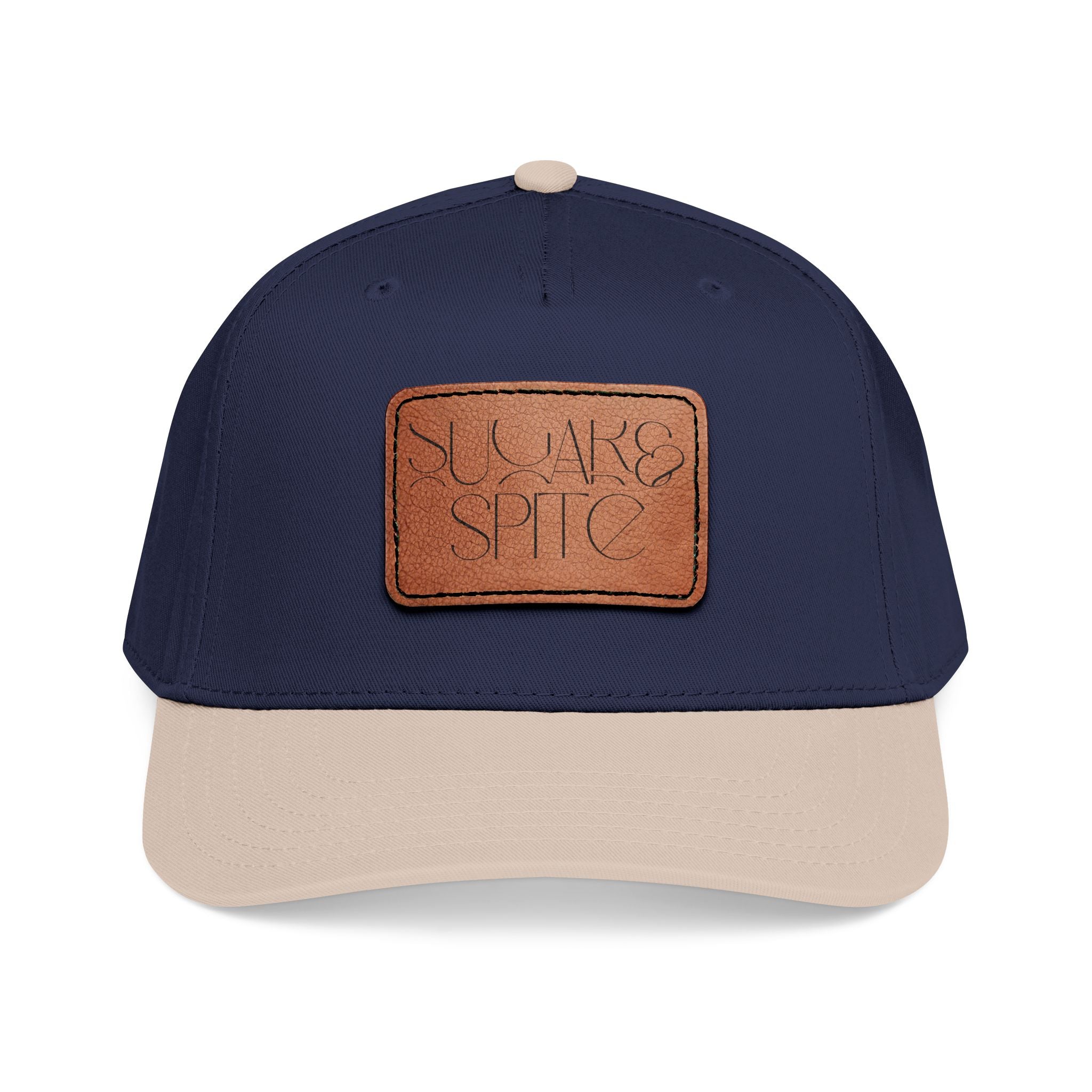 Leather Patch Baseball Cap — 'SUGAR & SPICE' Mid-Profile Hat