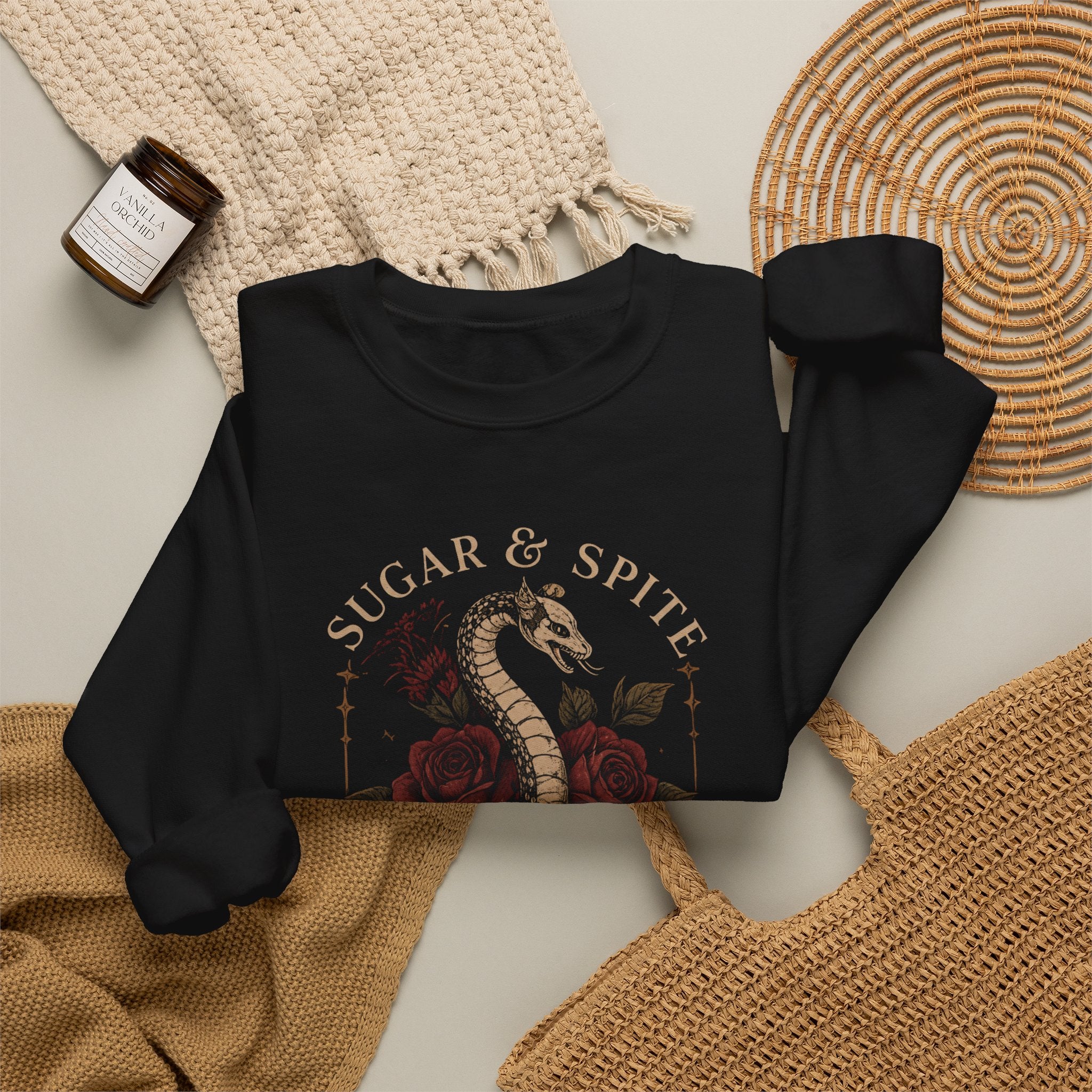 Sugar & Spite Snake Crewneck Sweatshirt – Gothic Rose Graphic Crewneck