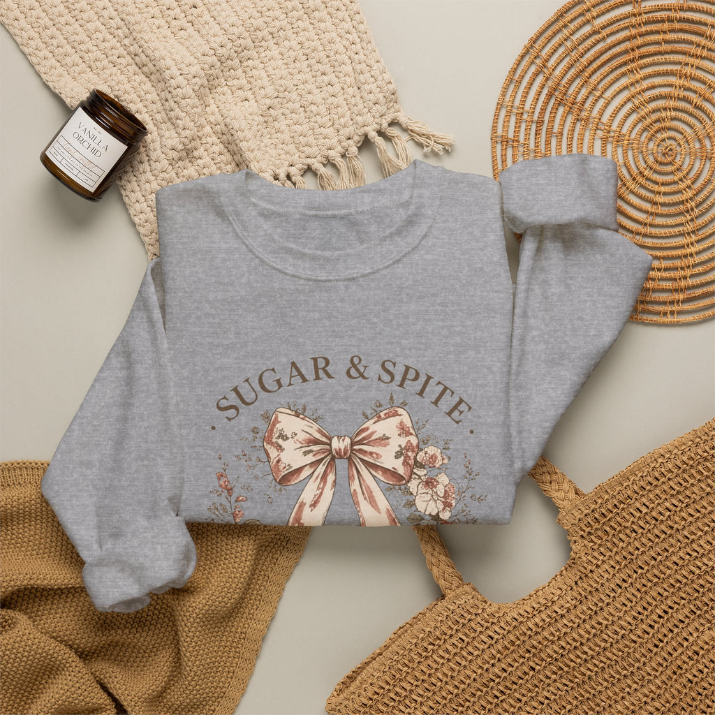 Sugar & Spite Bow Sweatshirt — Vintage Floral Crewneck
