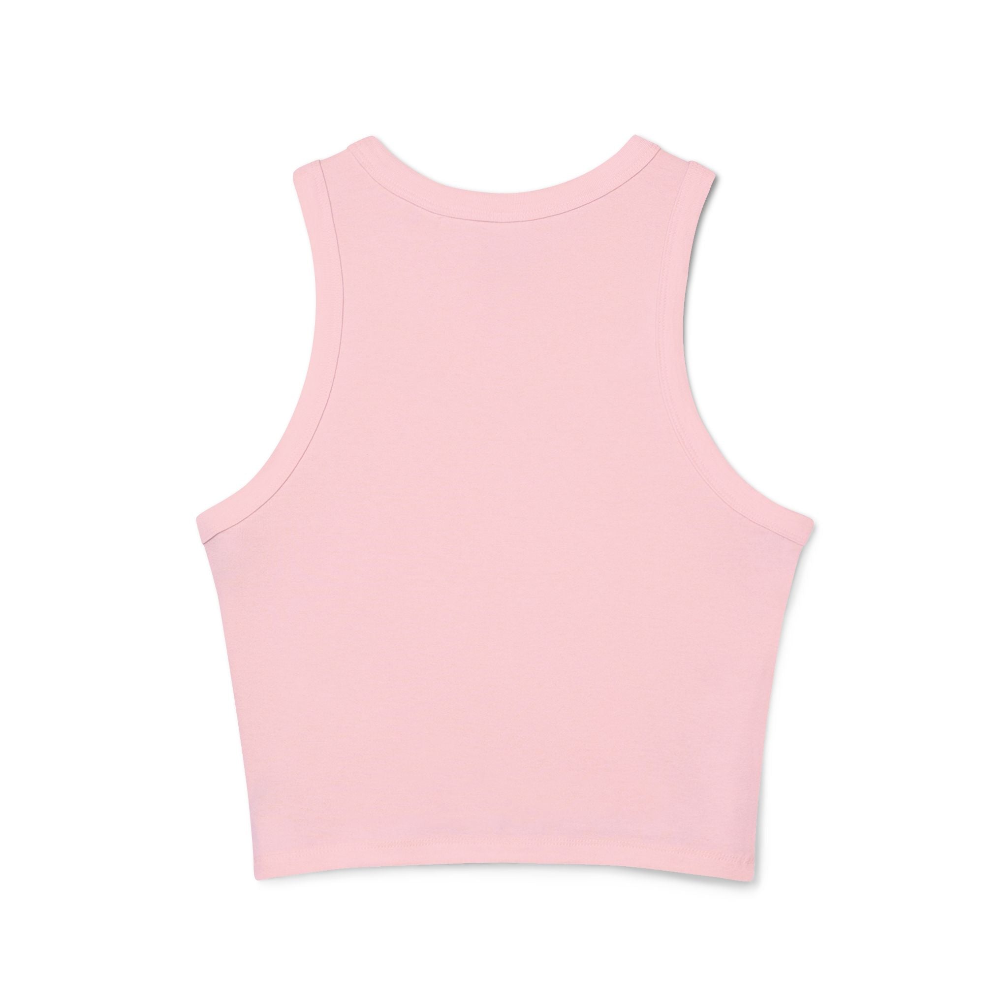 Athletic Club Micro Rib Racer Tank Top — Women's Gym Crop with Barbell Logo