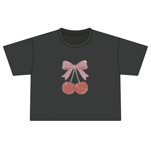 Cherry Bow Boxy Tee — Women's Vintage Cherry Graphic T-Shirt