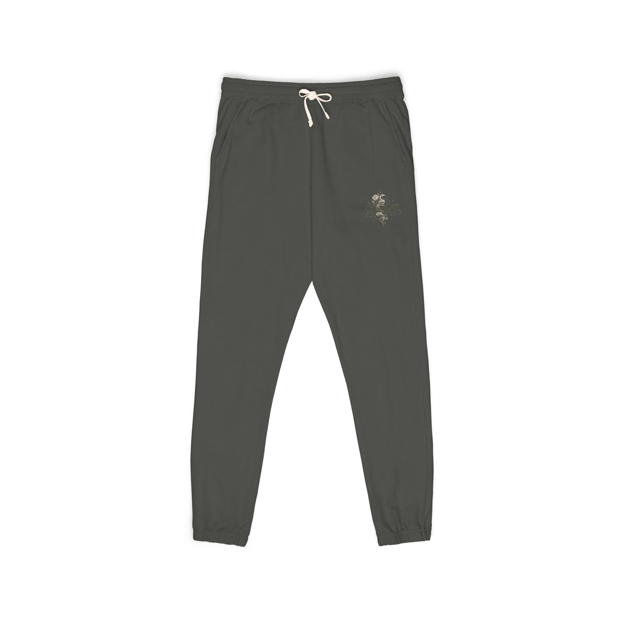 Vintage Botanical Skull sweatpants | small chest graphic, olive