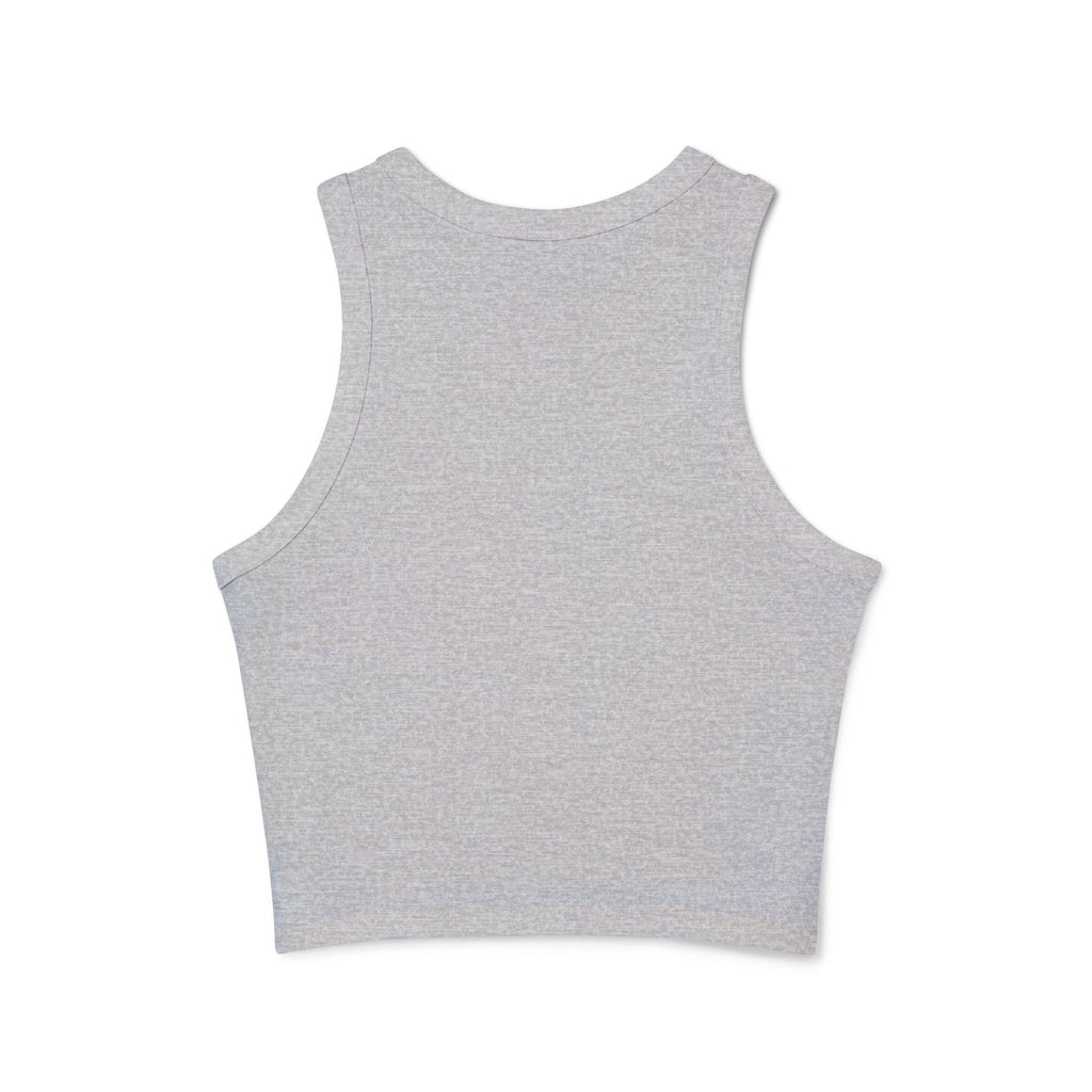Athletic Club Micro Rib Racer Tank Top — Women's Gym Crop with Barbell Logo