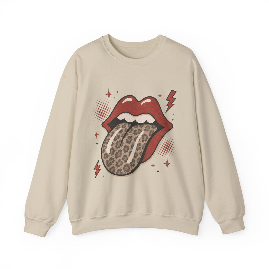 Leopard Tongue Graphic Sweatshirt — Retro Rock ’n’ Roll Lip Design