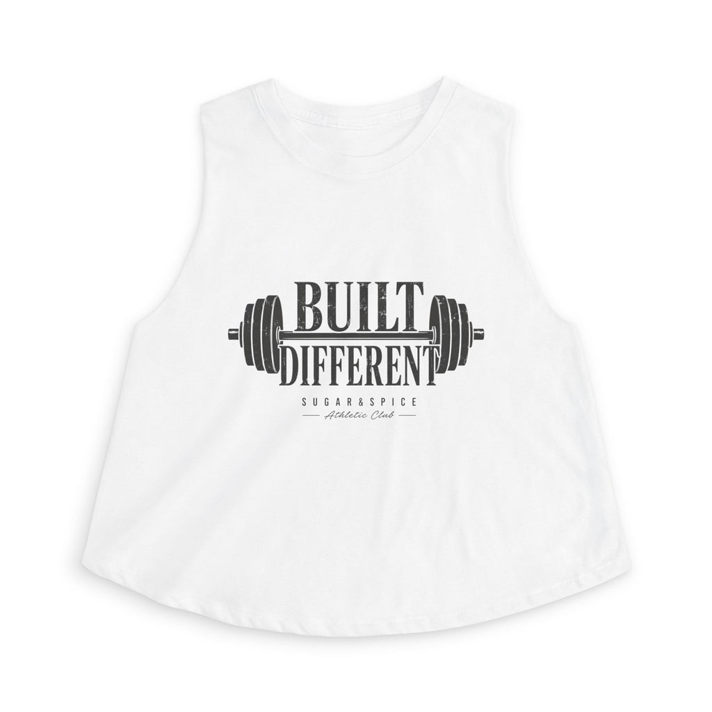 Built Different Crop Top — Women’s Fitness Tank with Barbell Graphic