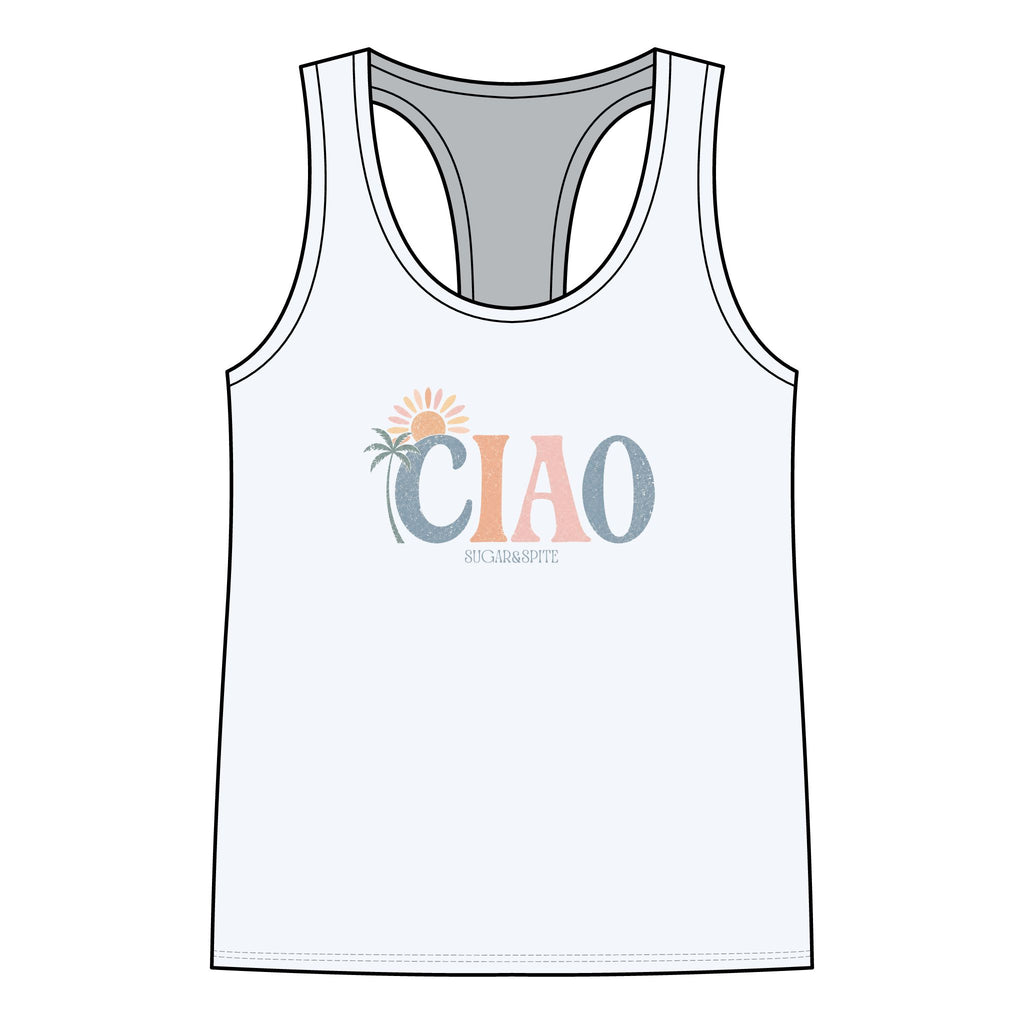 CIAO Beach Palm Women's Racerback Tank Top — Summer Vacation Graphic Tank