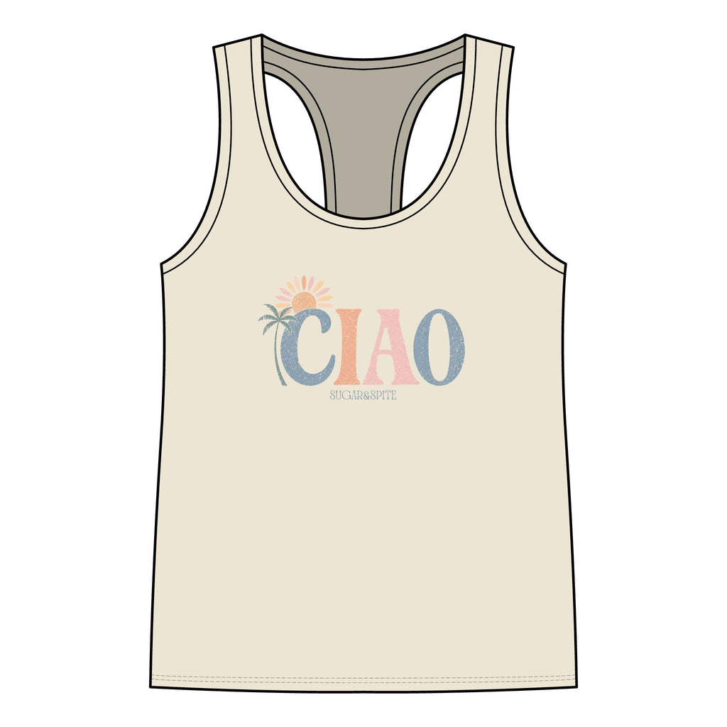 CIAO Beach Palm Women's Racerback Tank Top — Summer Vacation Graphic Tank