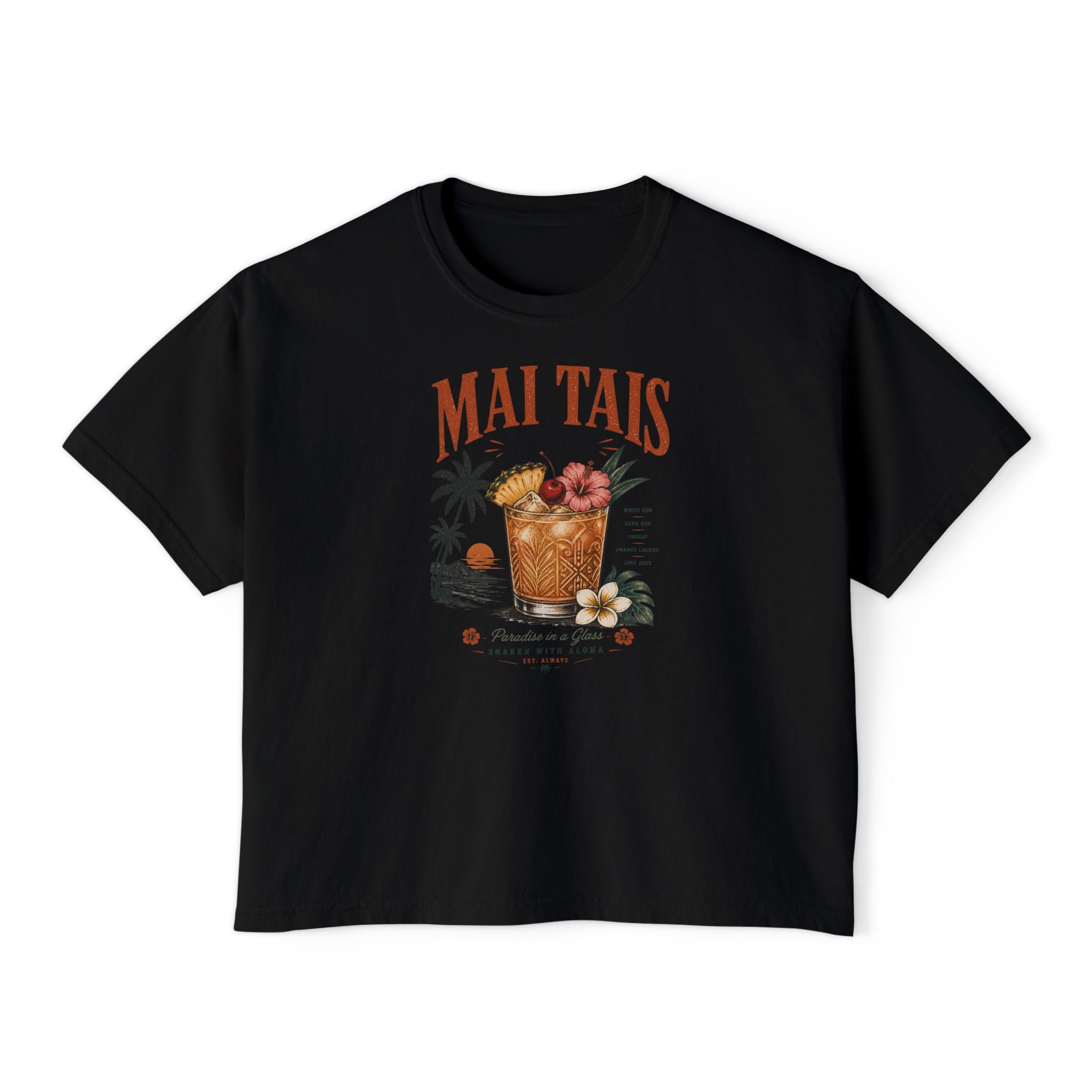 Mai Tais Cocktail Boxy Tee — Vintage Tropical Summer Shirt