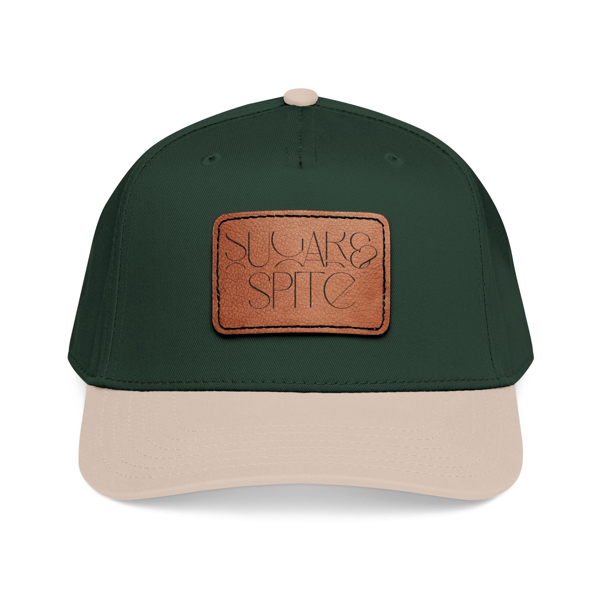 Leather Patch Baseball Cap — 'SUGAR & SPICE' Mid-Profile Hat