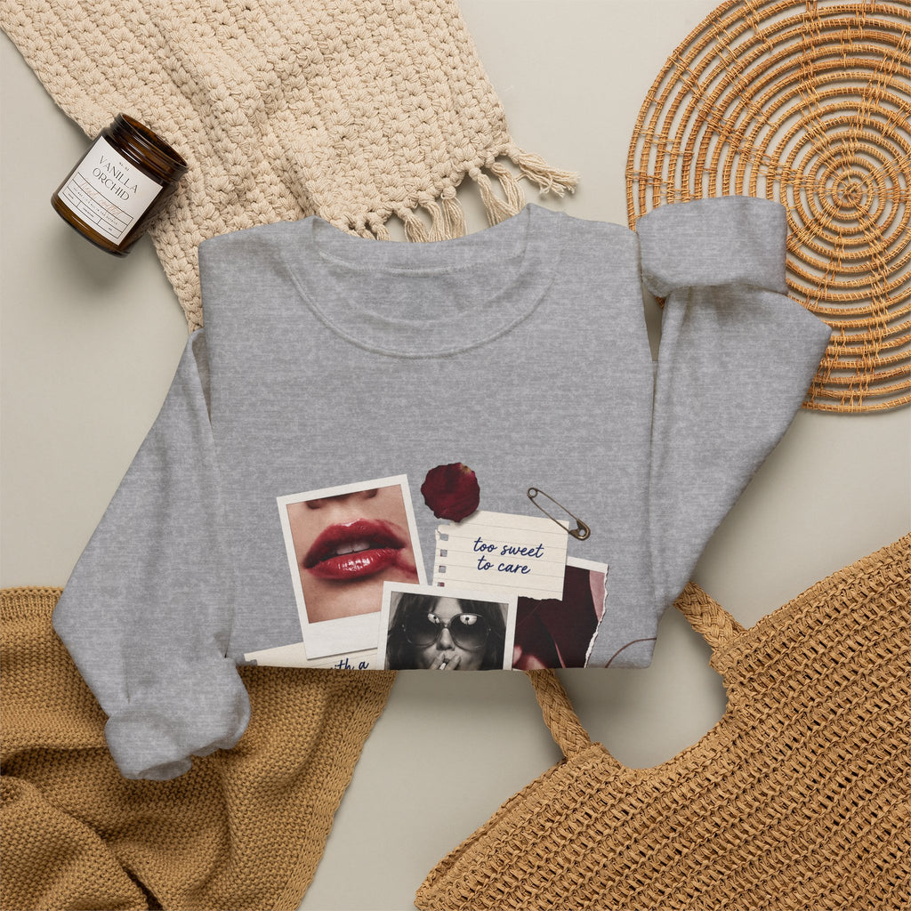 Collage Graphic Crewneck Sweatshirt — 'Sugar & Spice' Retro Photo Mood Crew